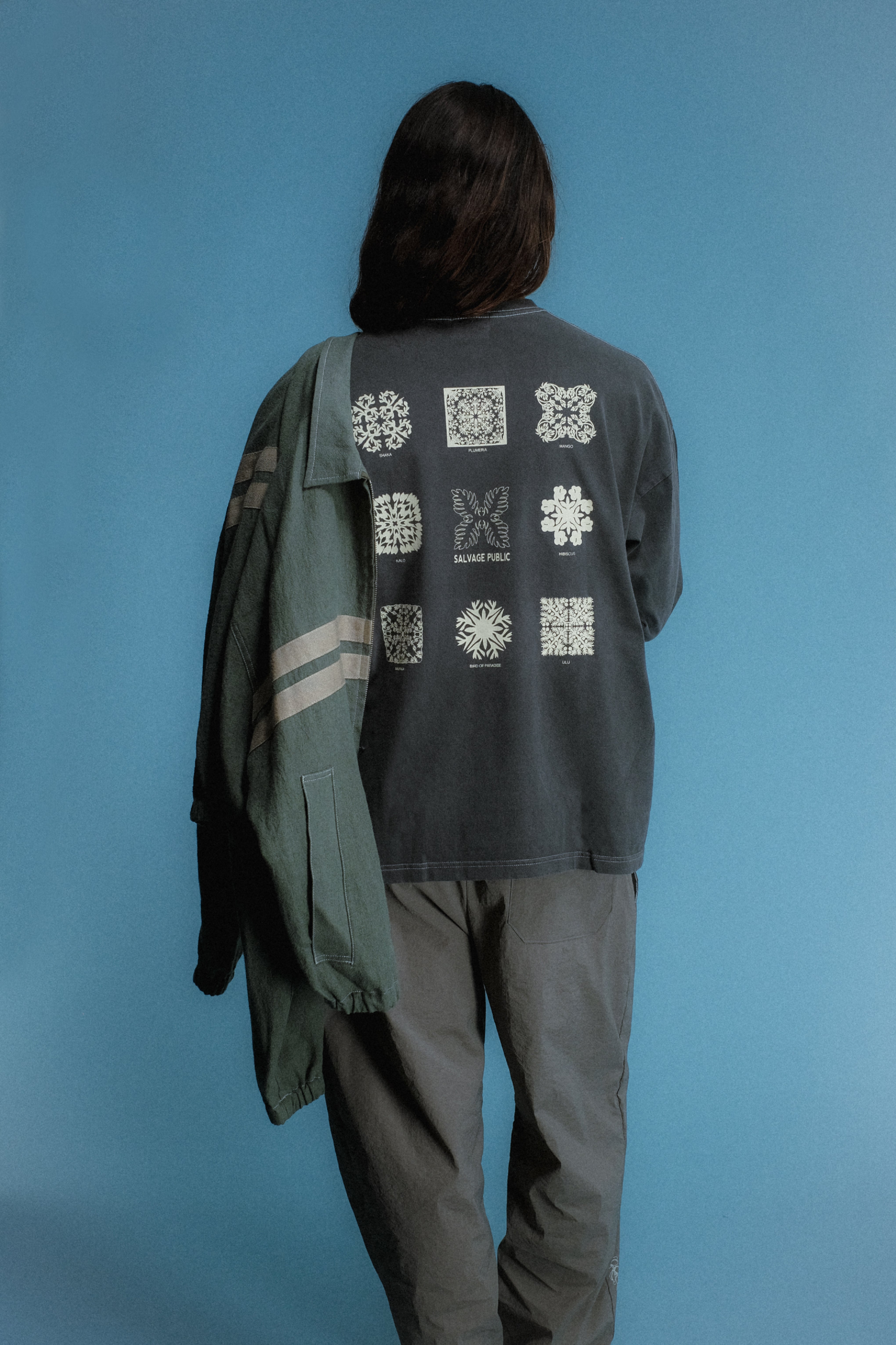 Longsleeve T-Shirt - Hawaiian Quilting - Washed Black