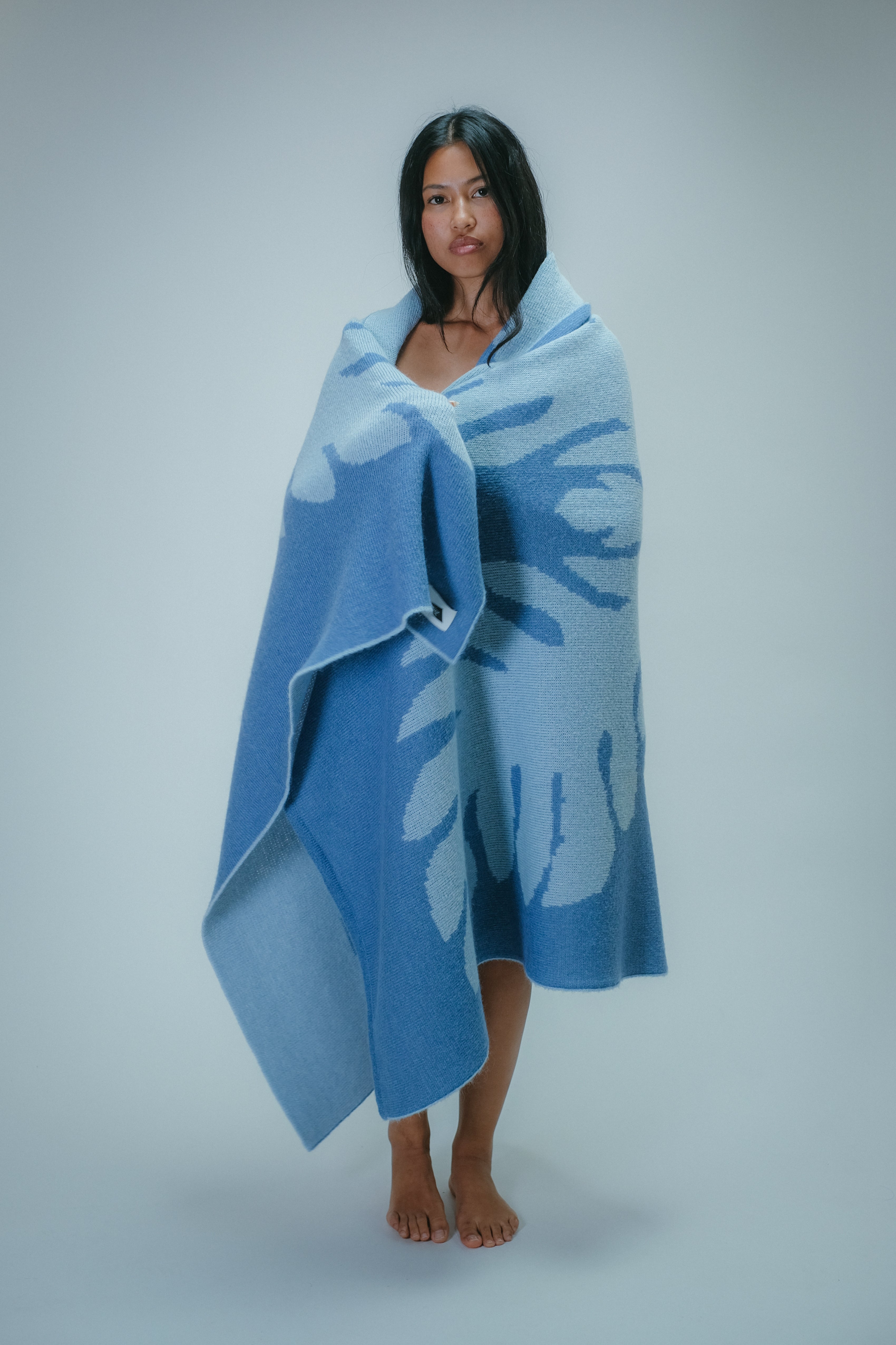 Wool/Mohair Throw Blanket - Lauaʻe - Blue