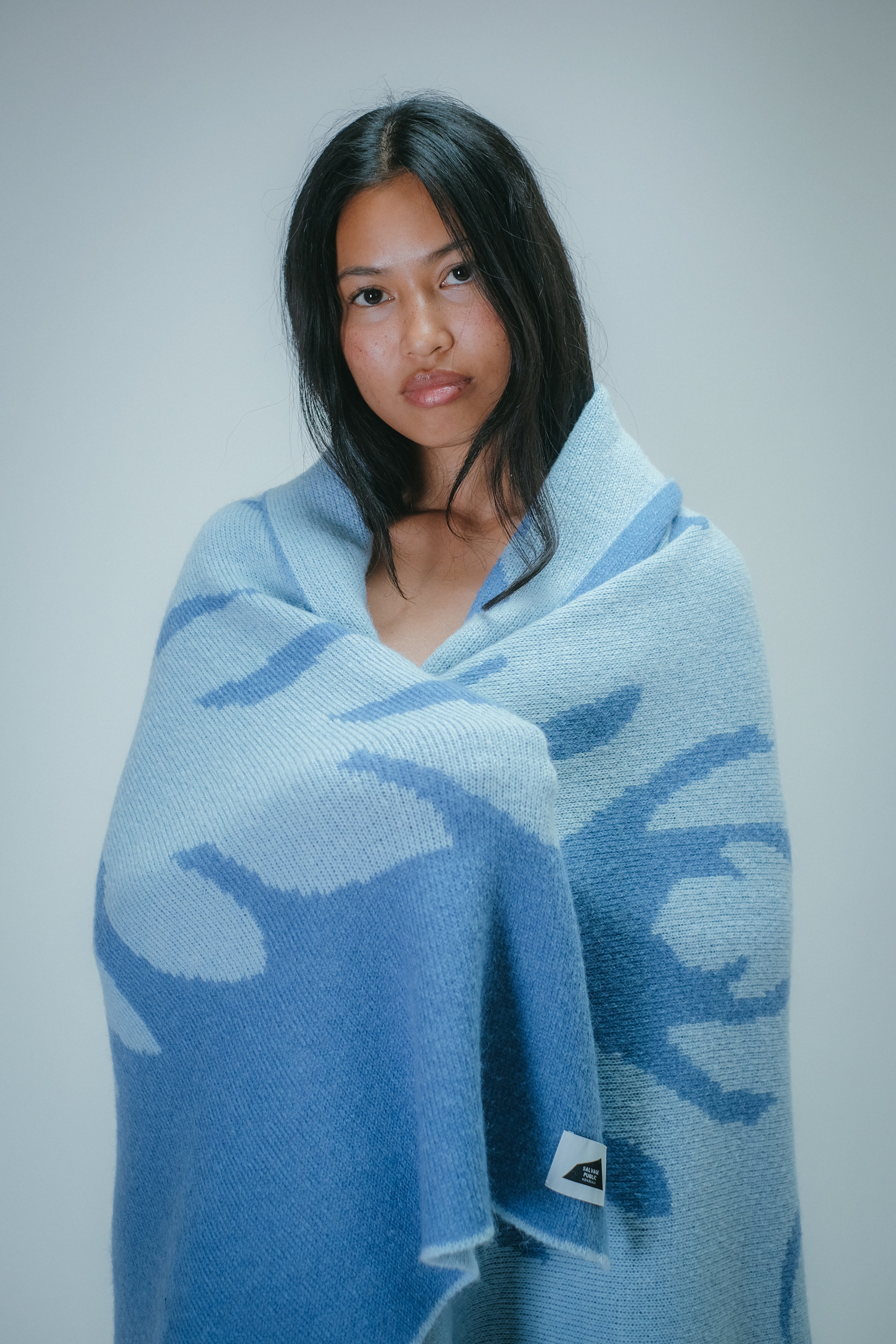 Wool/Mohair Throw Blanket - Lauaʻe - Blue
