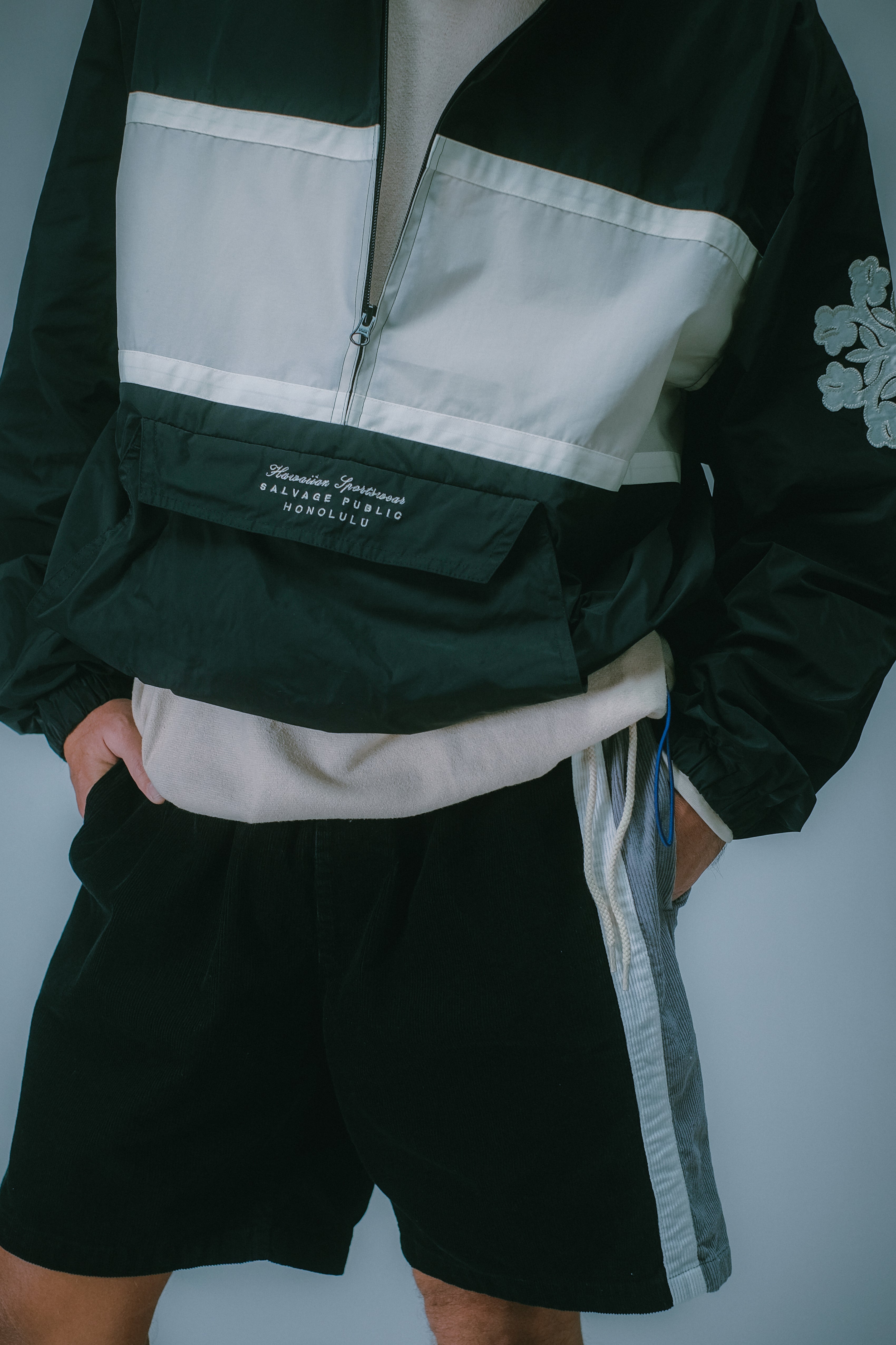 Stripe Anorak Jacket - Black