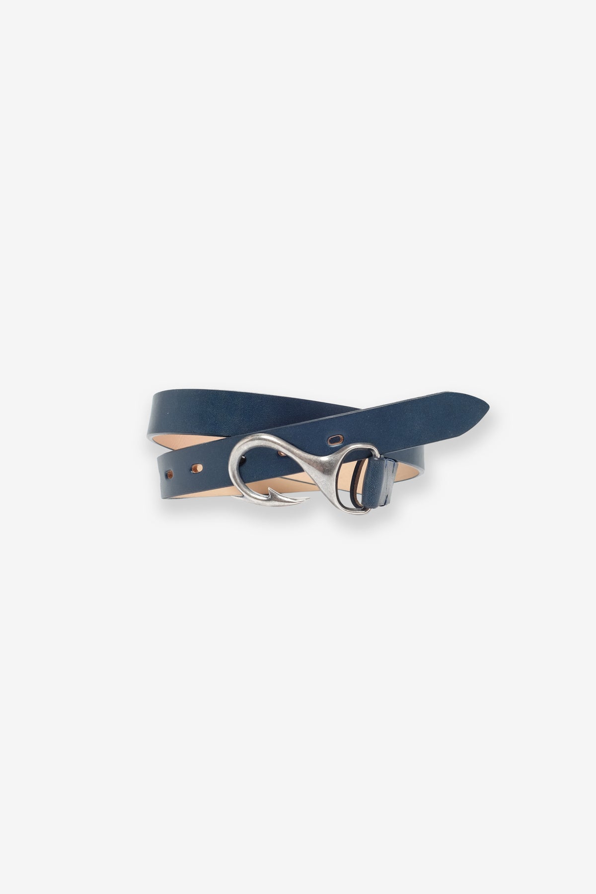 Fish Hook Leather Belt - Navy