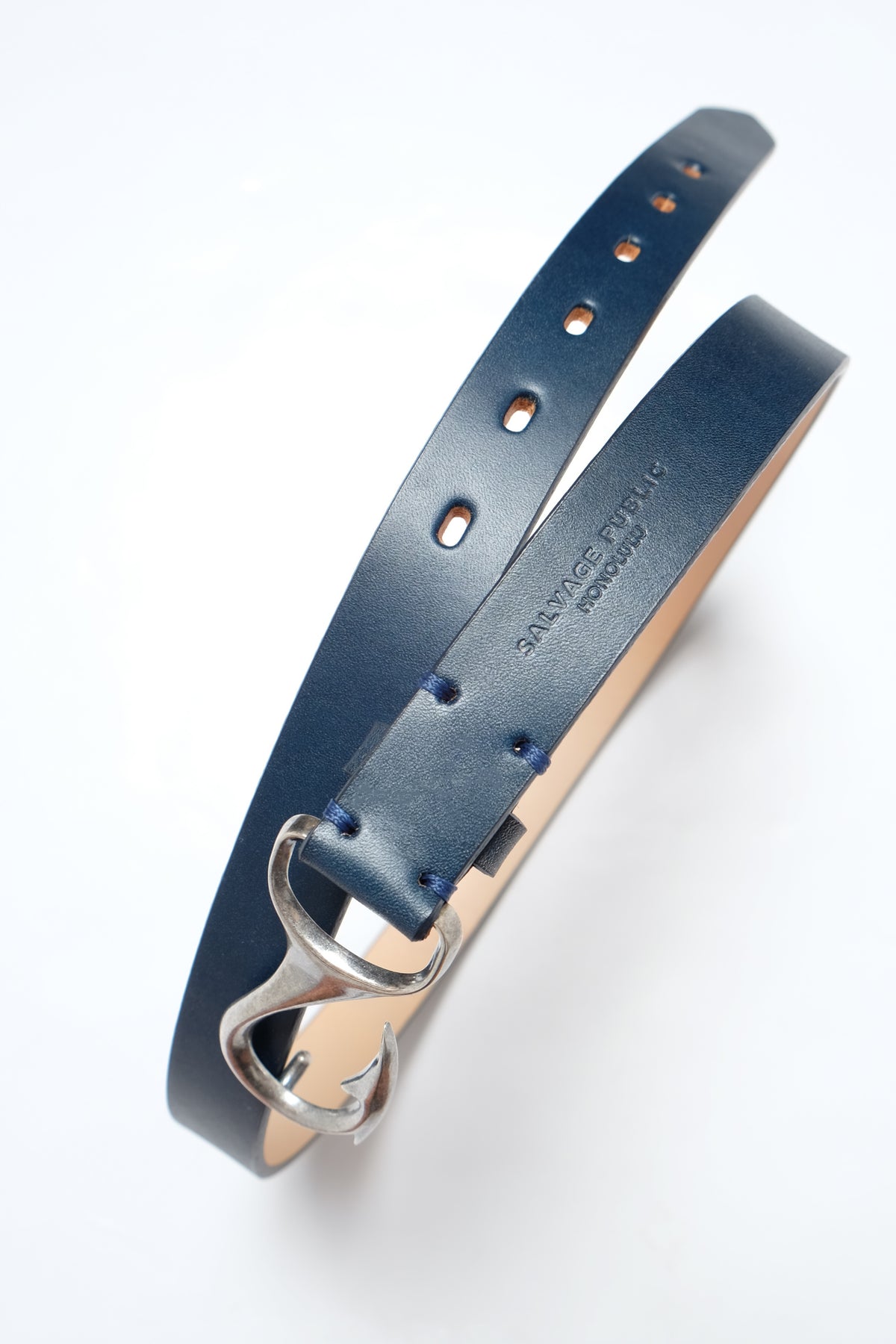 Fish Hook Leather Belt - Navy
