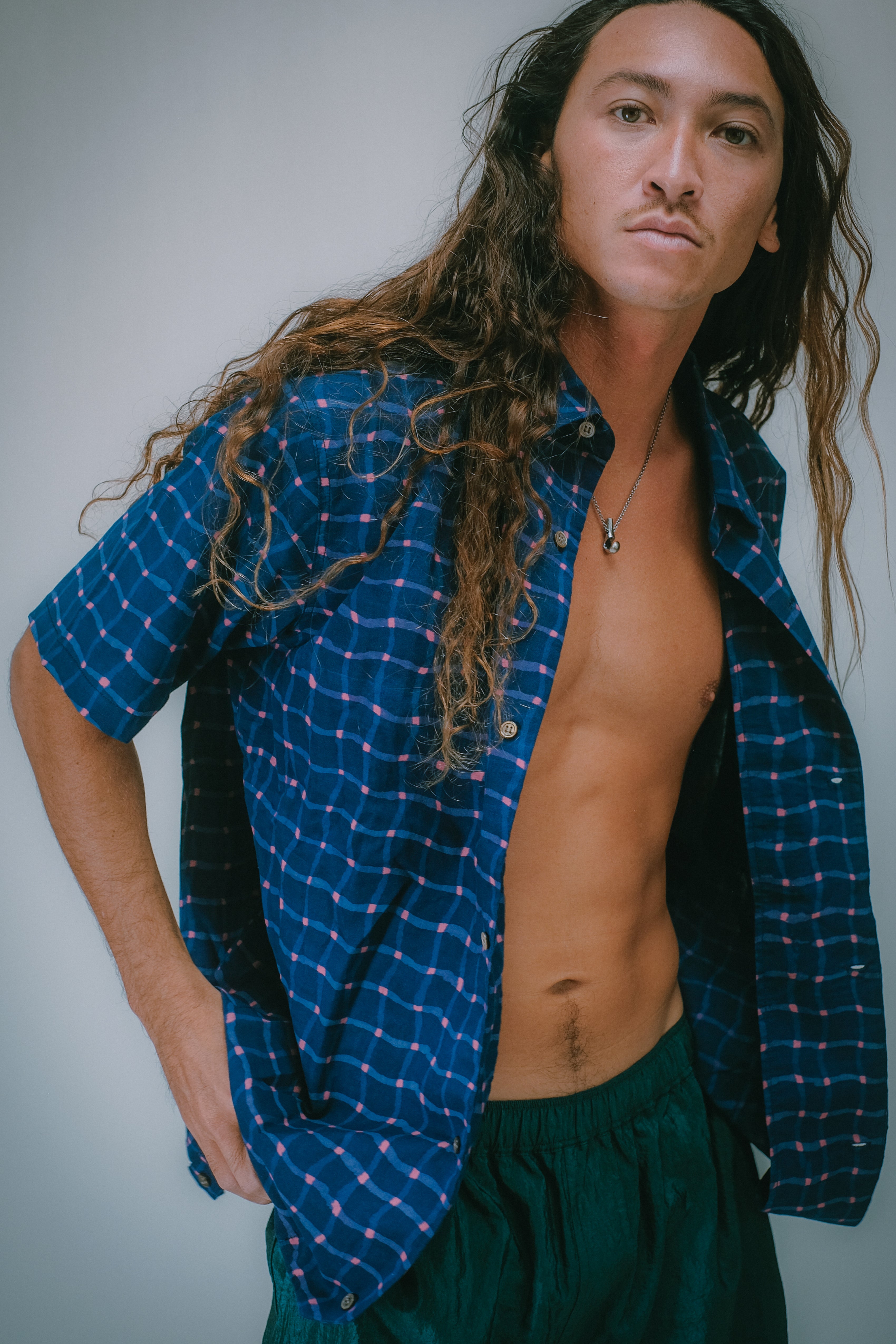 Hapa Jac Shirt - Fish Net Check - Navy