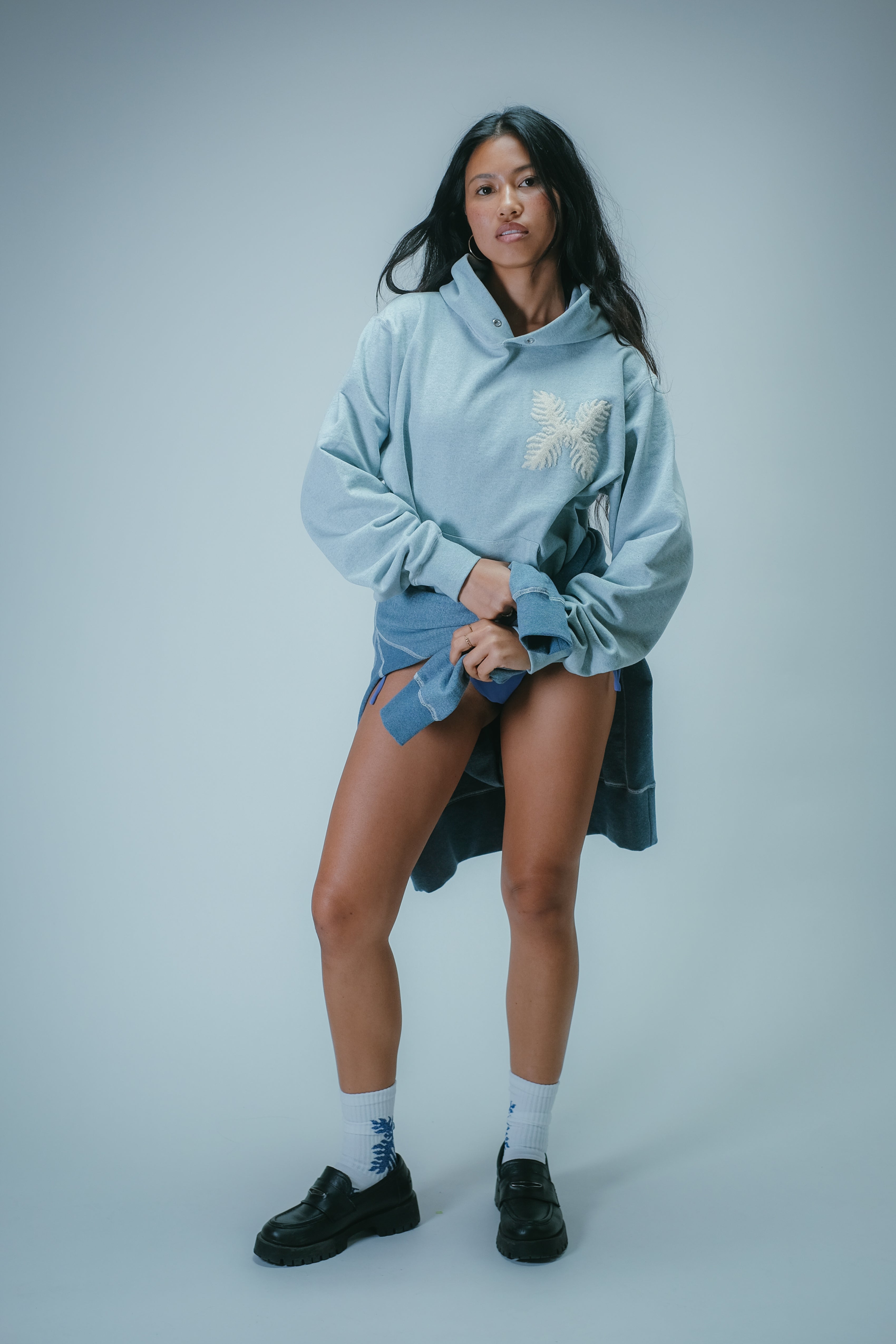 Recycled Denim French Terry Hoodie - Light Indigo