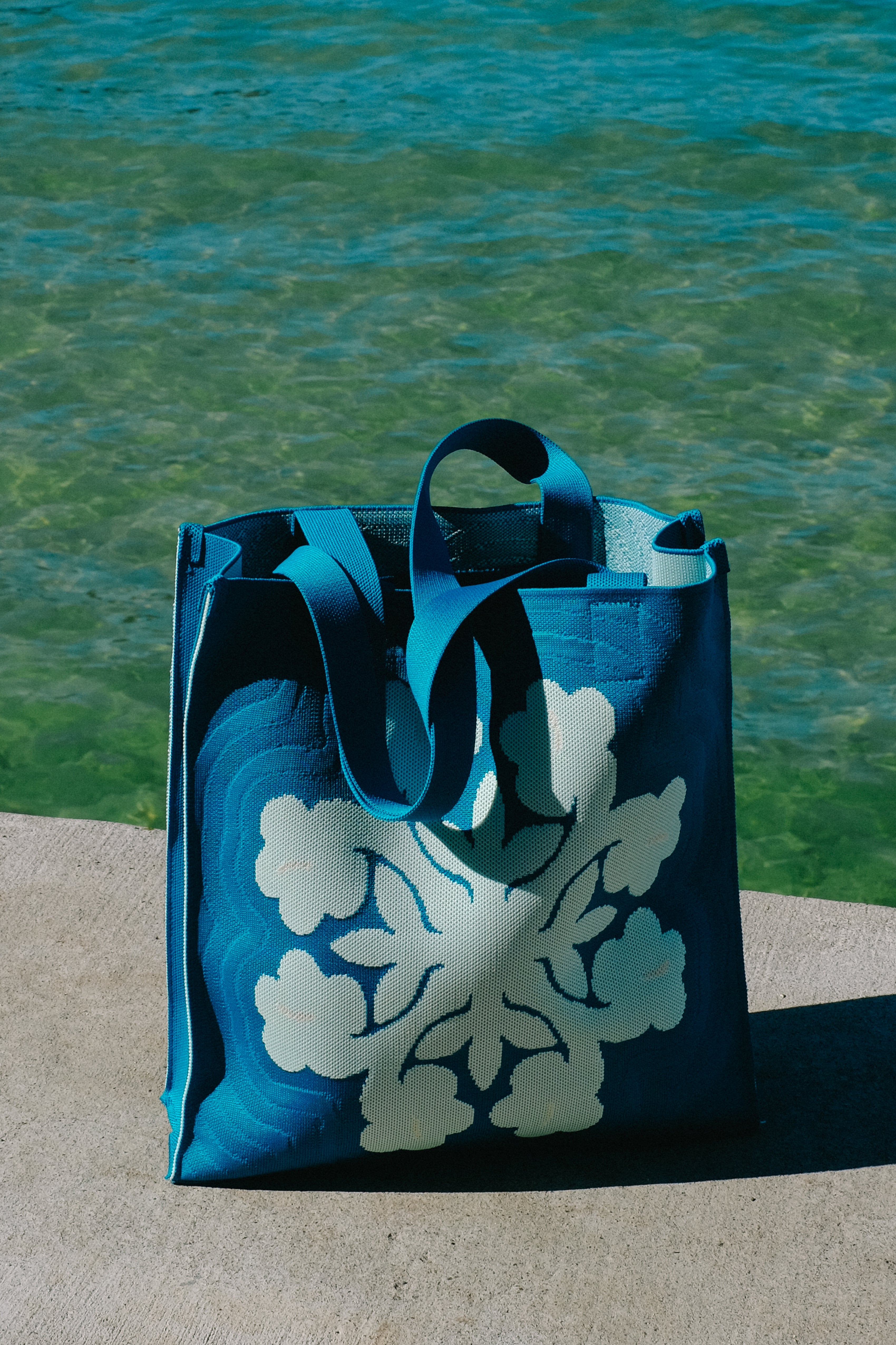 Jacquard Knit Market Bag - Hibiscus - Aqua
