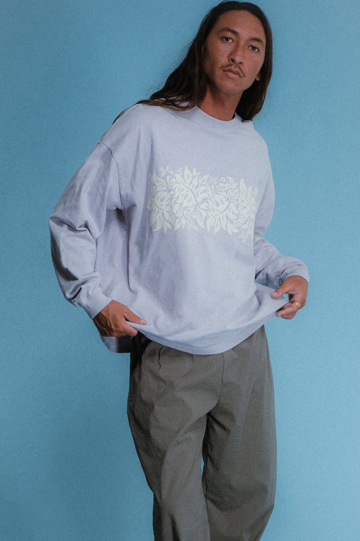 Longsleeve T-Shirt - Laua'e Border - Lavender Gray