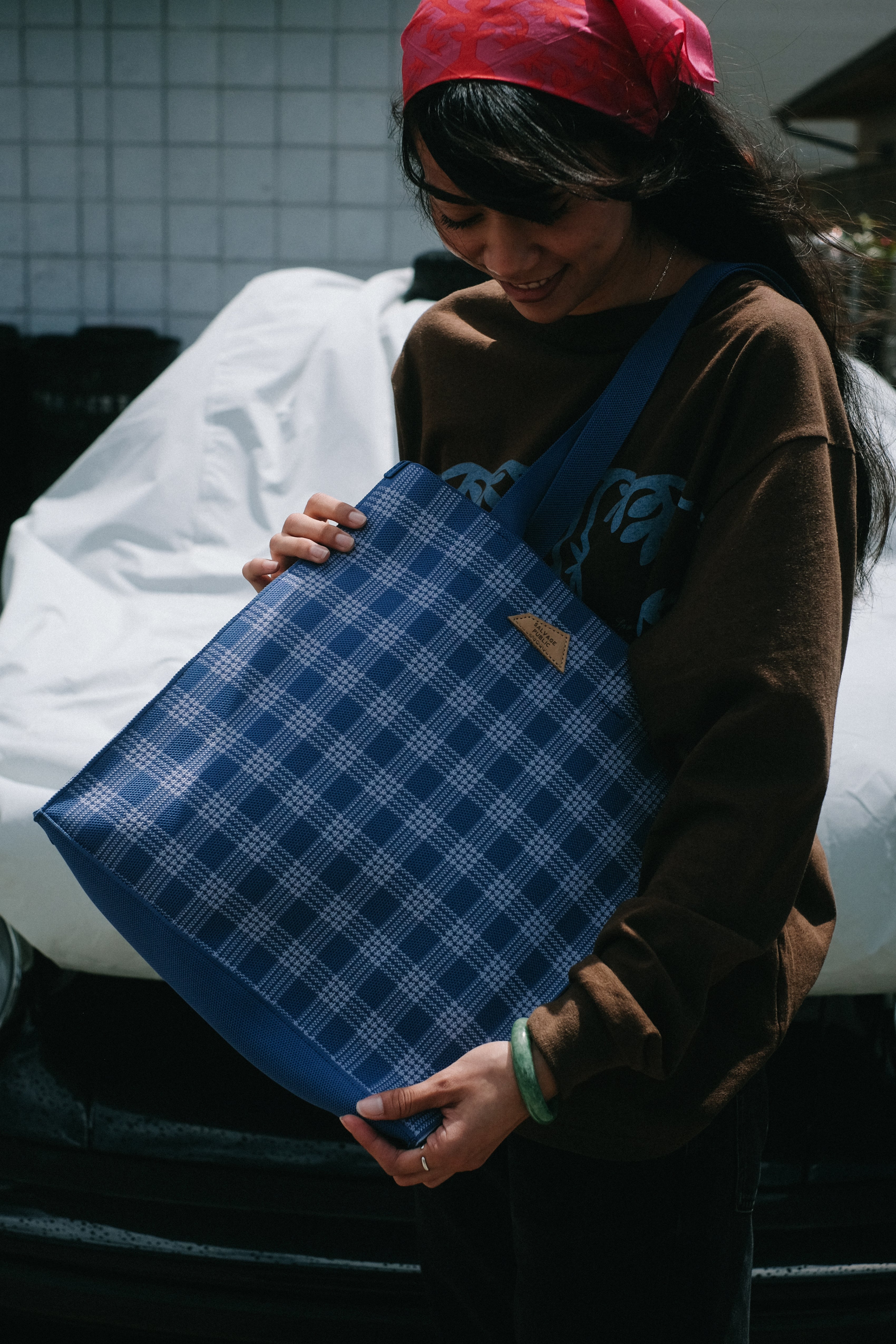 Jacquard Knit Market Bag - Palaka - Denim Blue