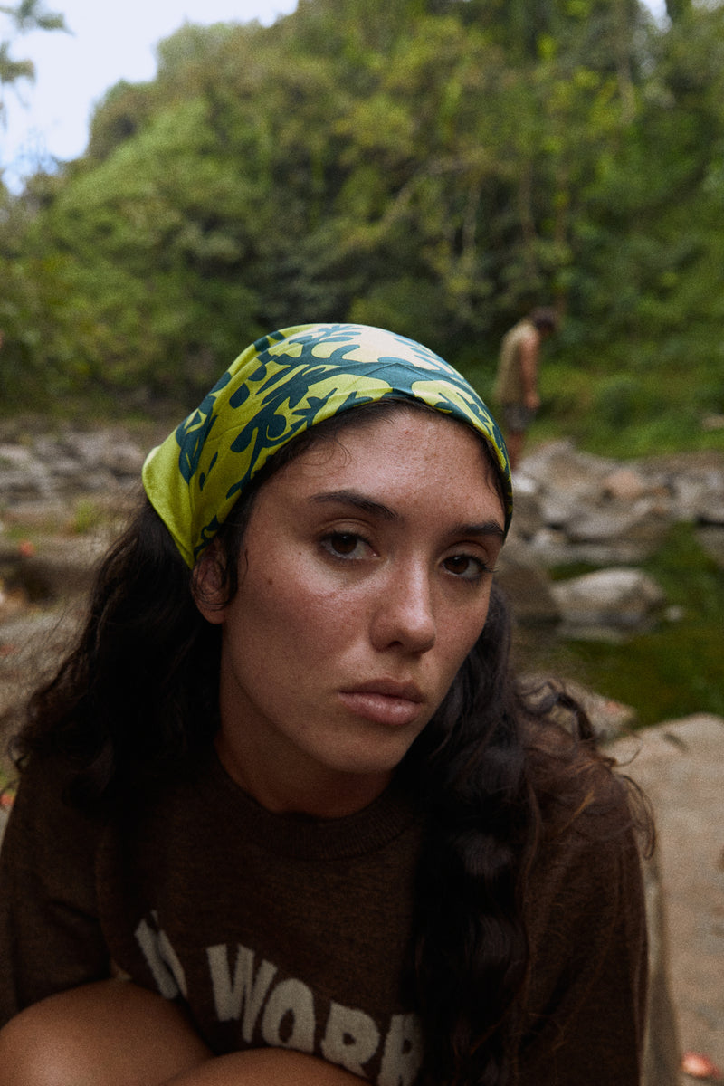 Cotton/Silk Bandana - Naupaka - Chartreuse