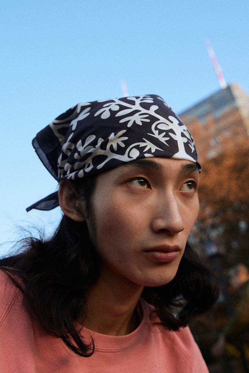 Cotton/Silk Bandana - Naupaka - Black