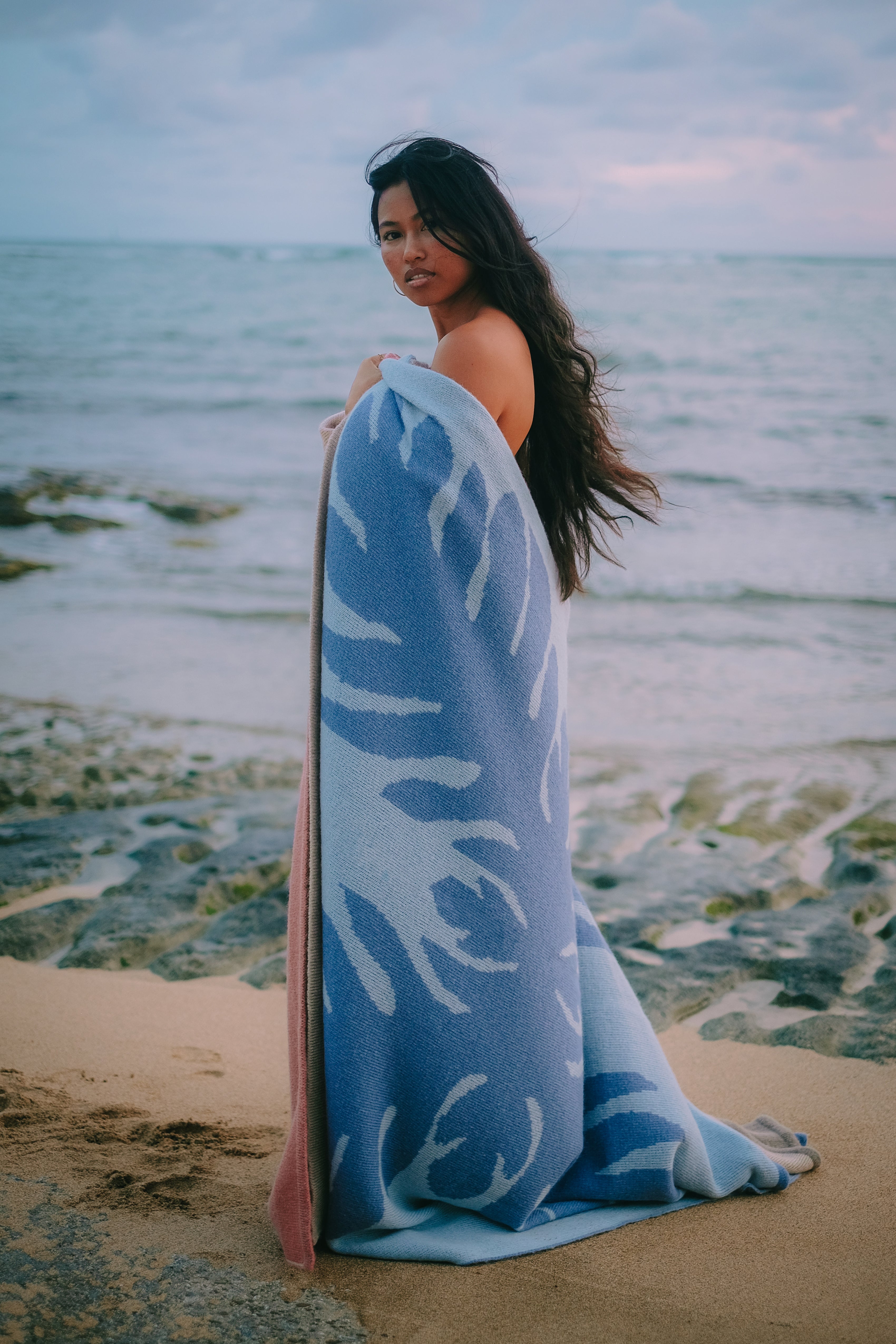 Wool/Mohair Throw Blanket - Lauaʻe - Blue