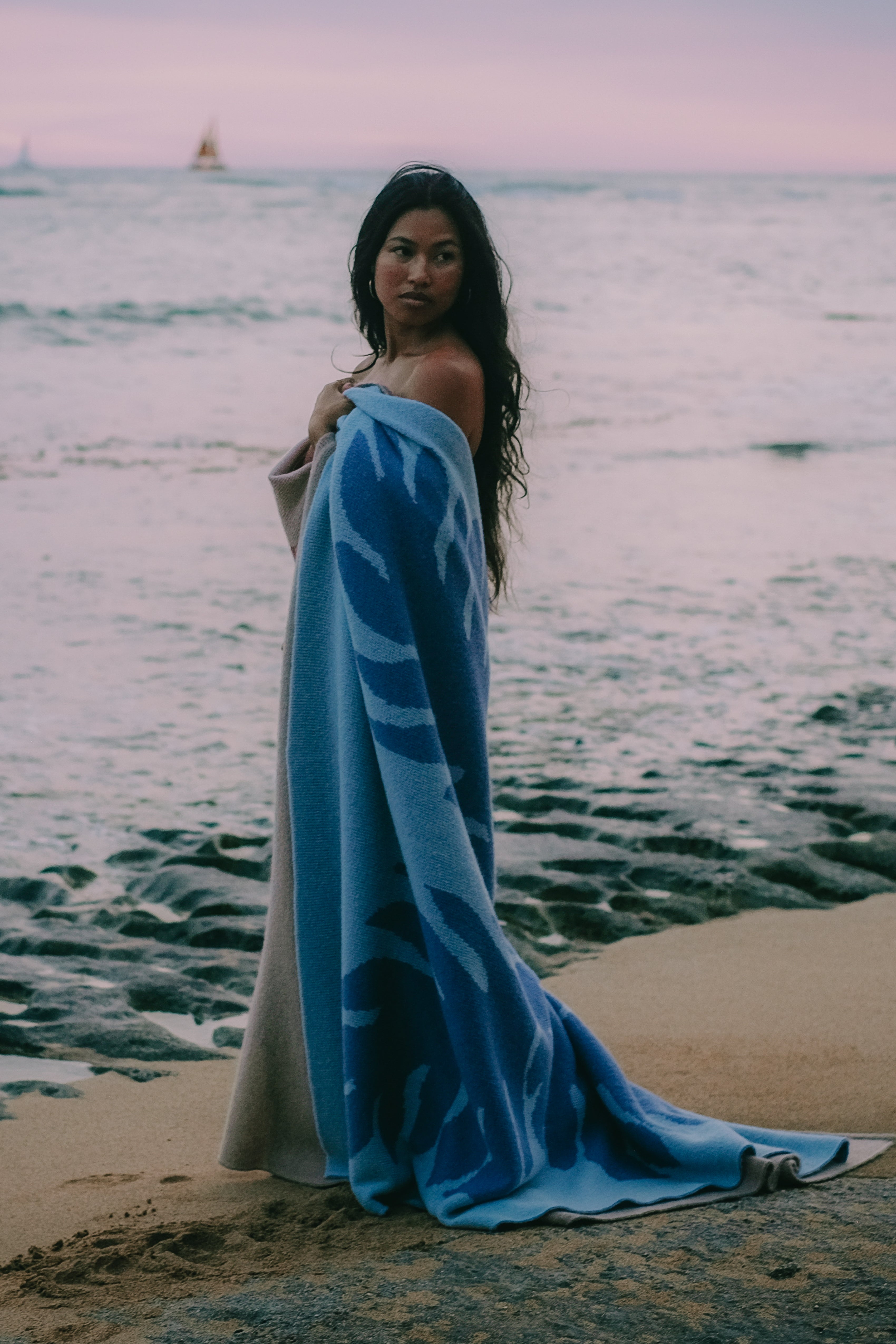 Wool/Mohair Throw Blanket - Lauaʻe - Blue