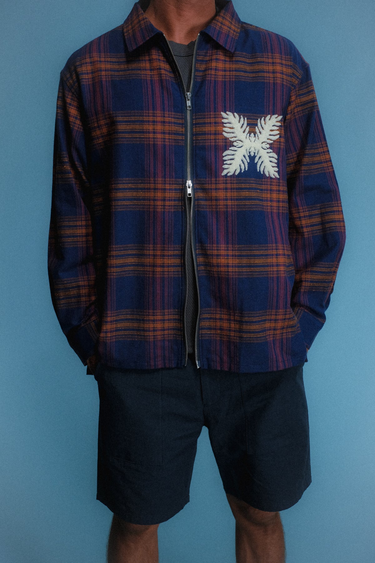 Flannel Check Zip Jacket - Navy/Red