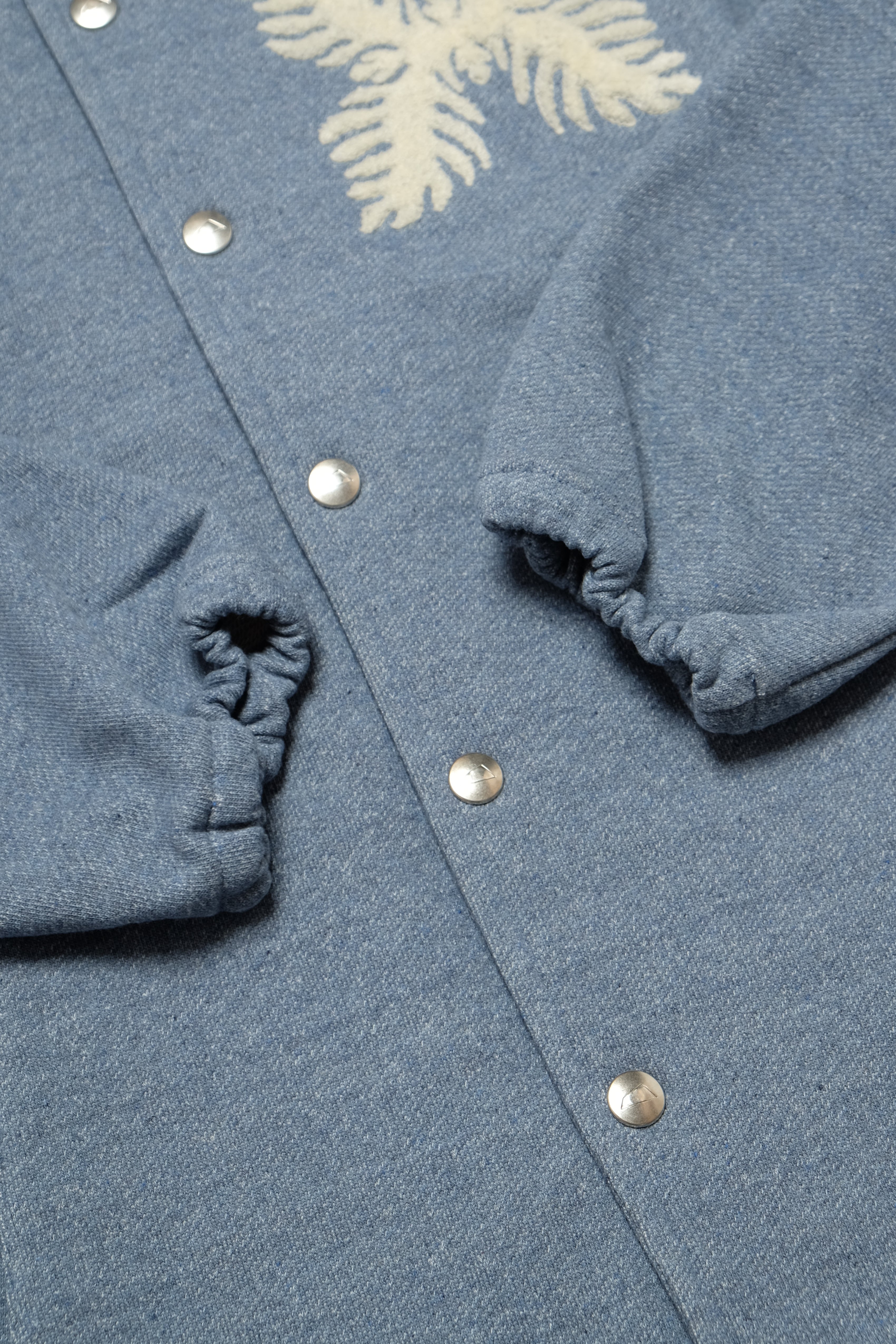 Recycled Denim French Terry Coach Jacket- Medium Indigo