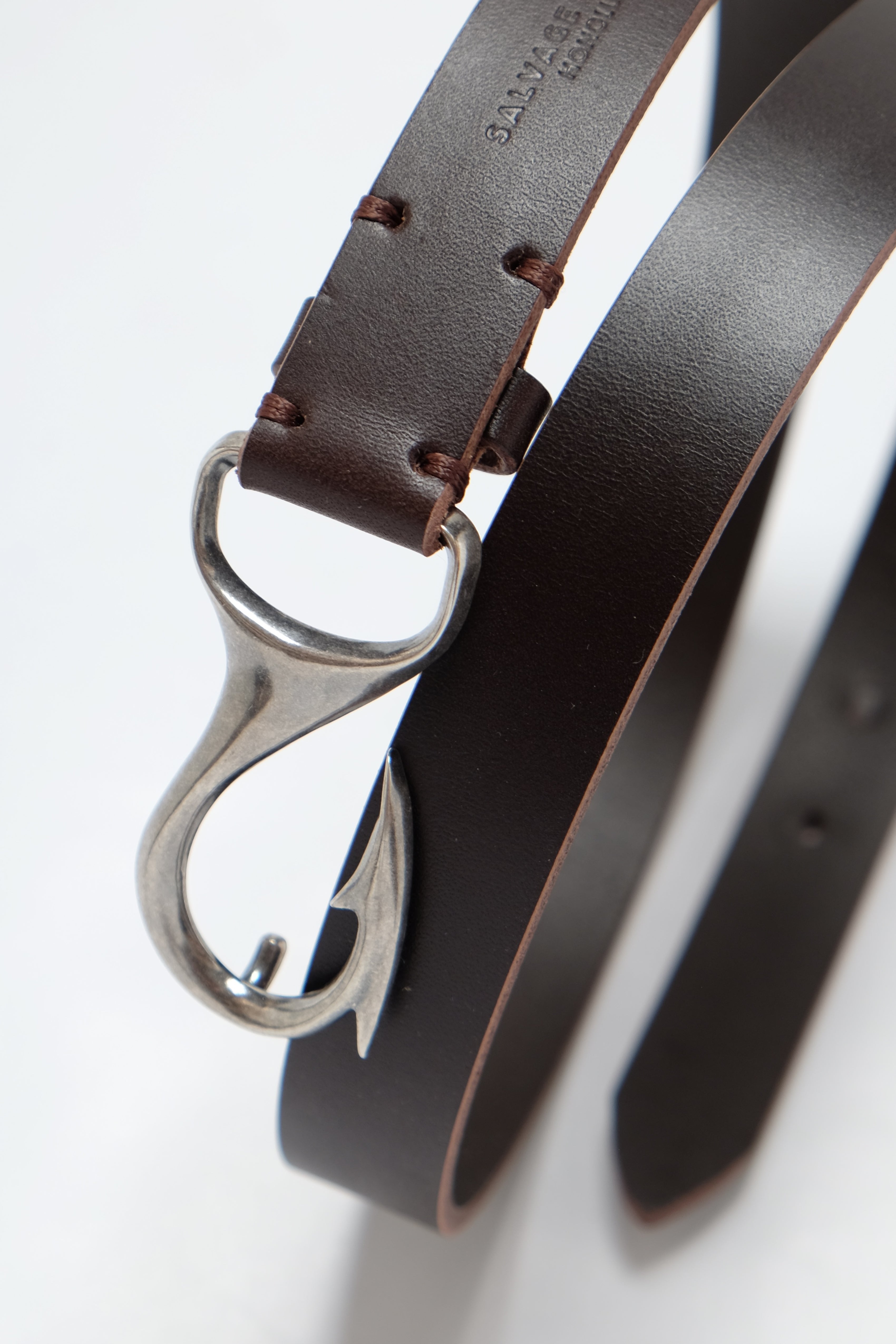 Fish Hook Leather Belt - Brown