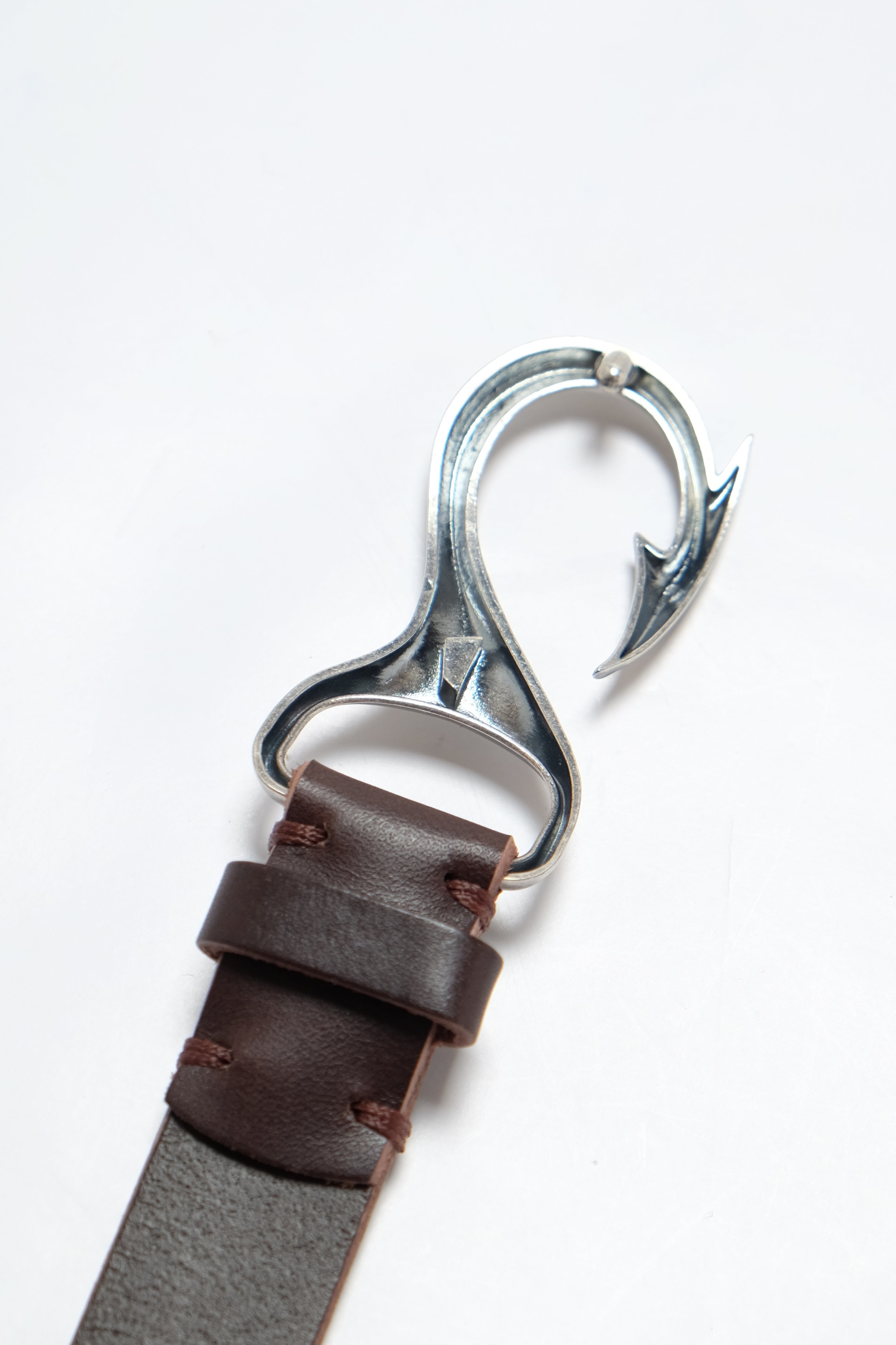 Fish Hook Leather Belt - Brown