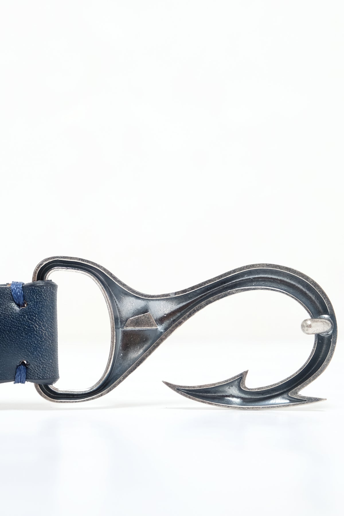 Fish Hook Leather Belt - Navy