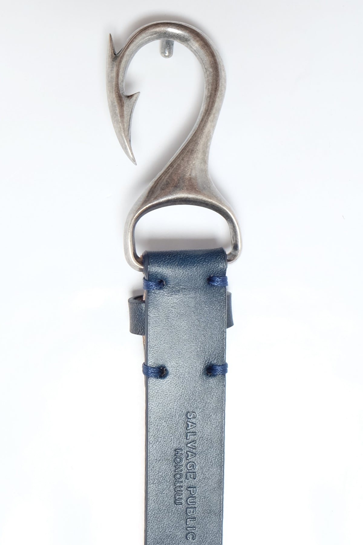 Fish Hook Leather Belt - Navy
