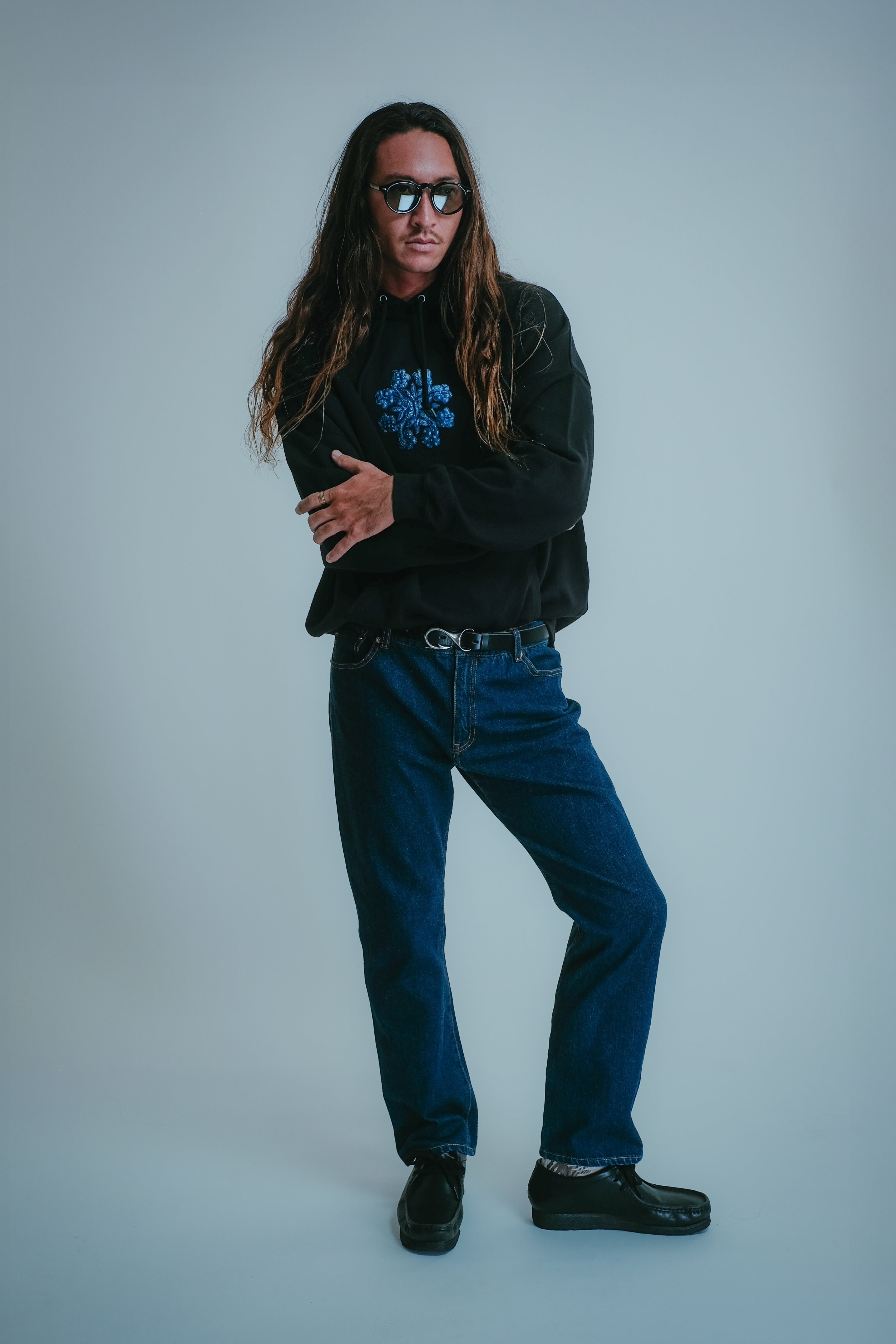Beach Hoodie - Hibiscus Appliqué - Black