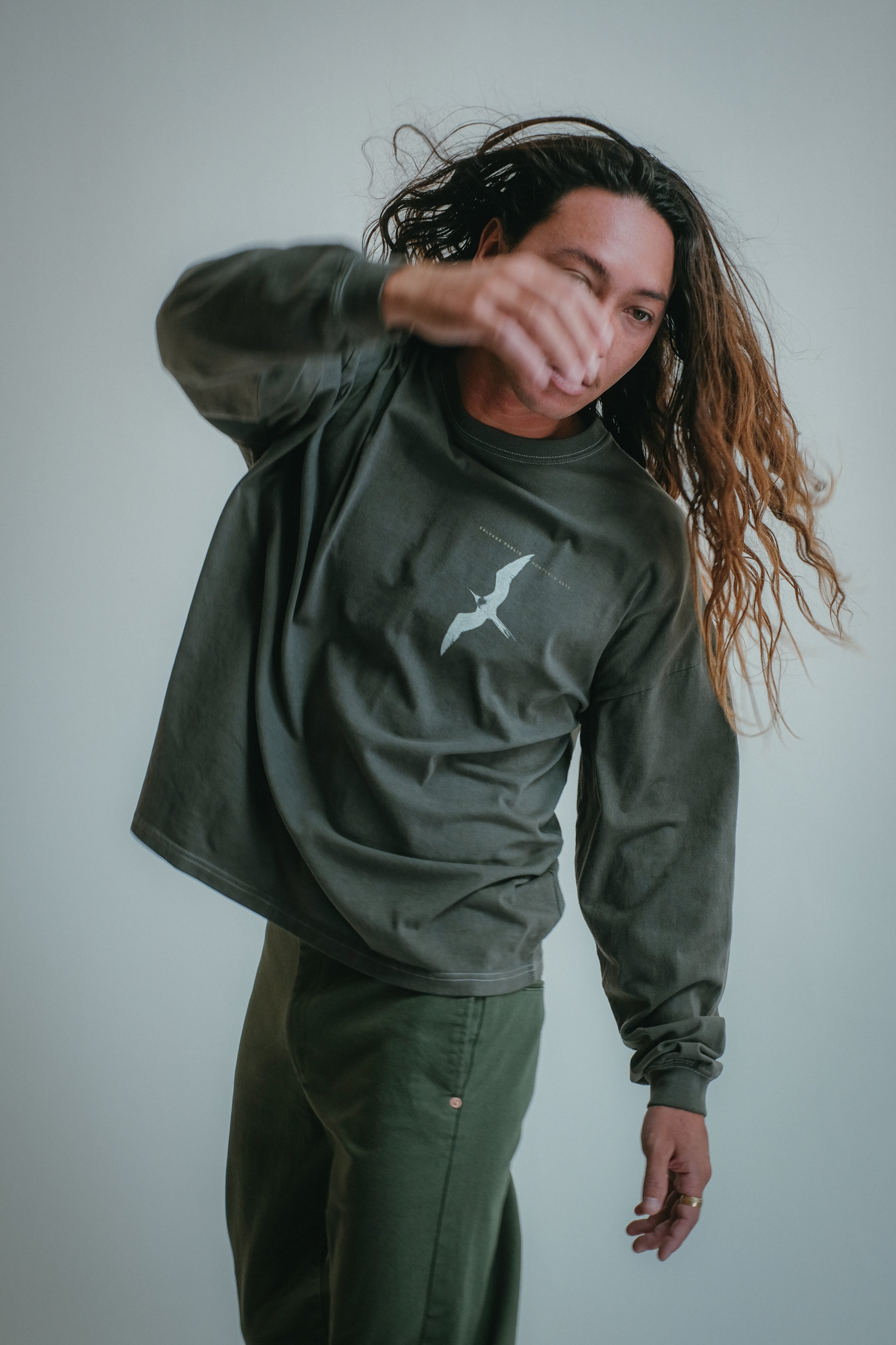 Longsleeve T-Shirt - Iwa Bird - Washed Black
