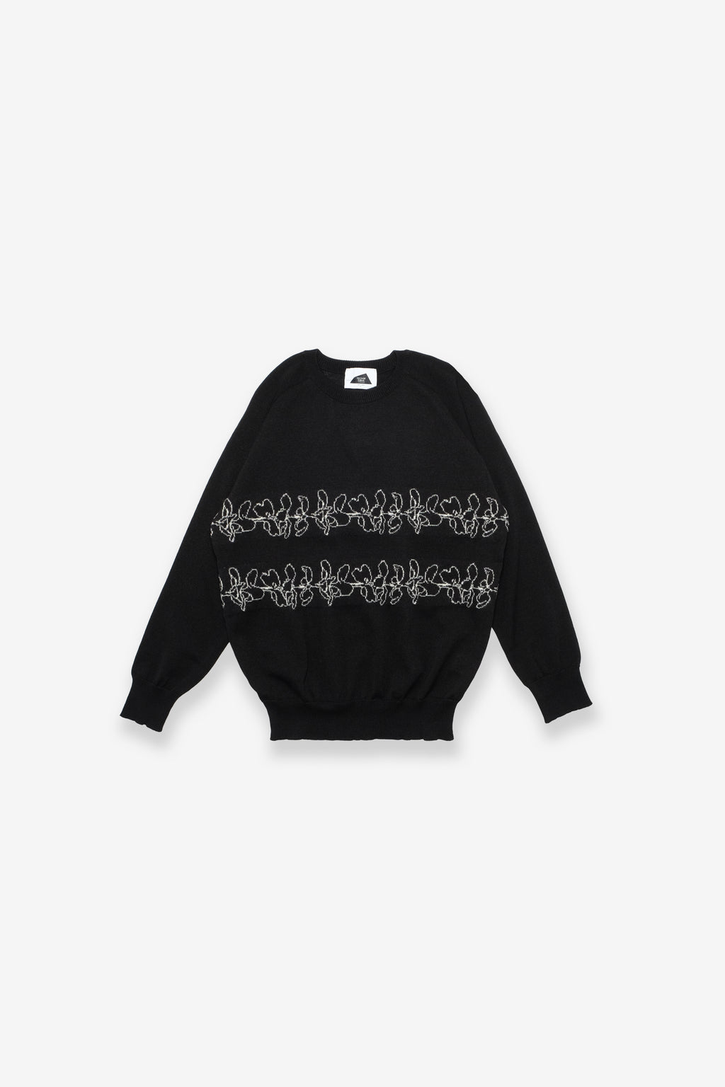 Jacquard Crewneck Knit - Double Lei - Black