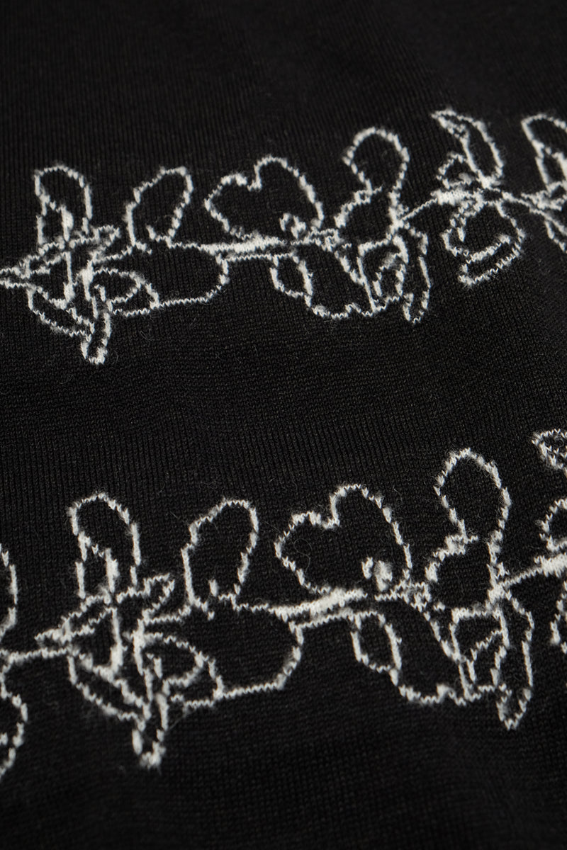 Jacquard Crewneck Knit - Double Lei - Black