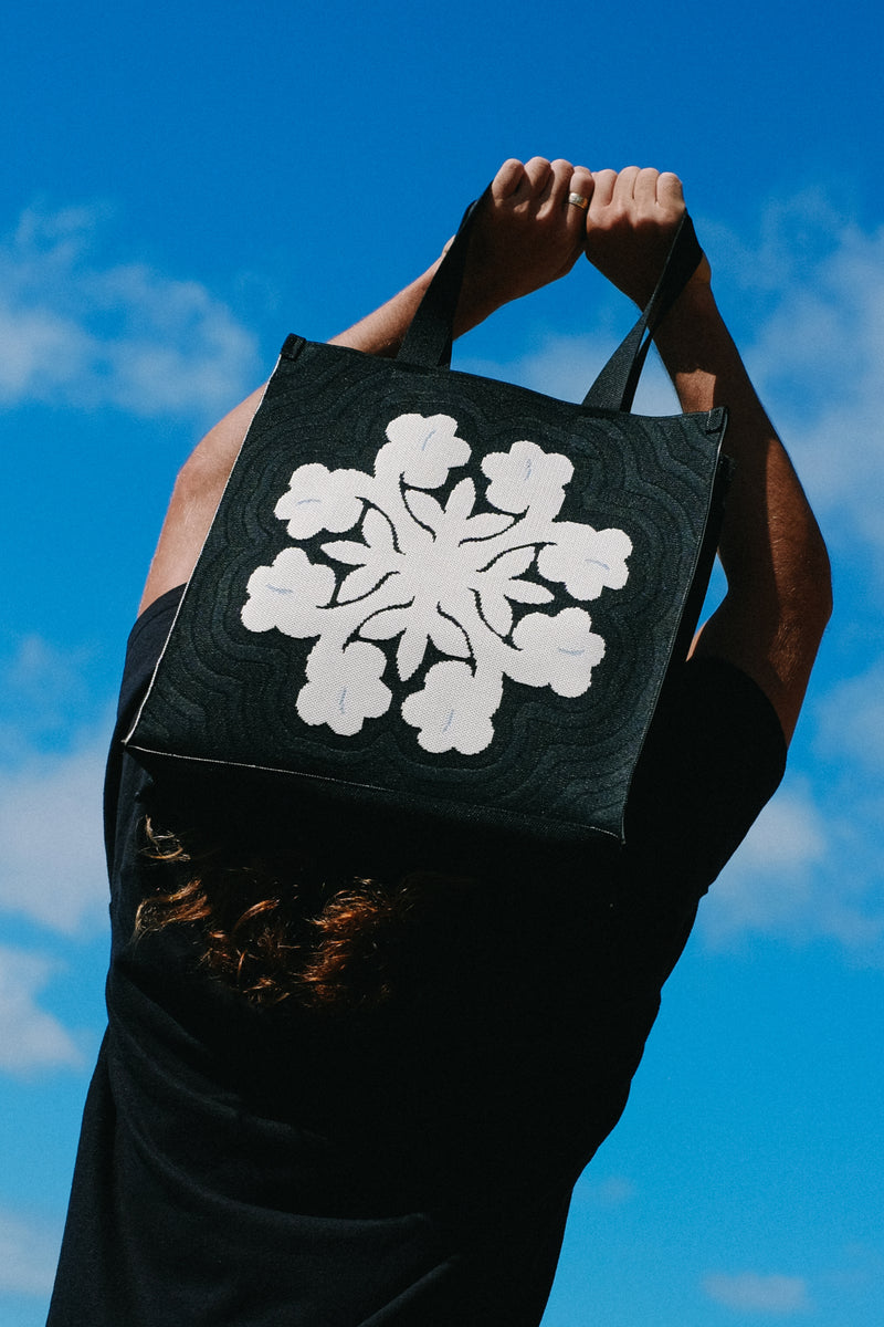 Jacquard Knit Market Bag - Hibiscus - Black