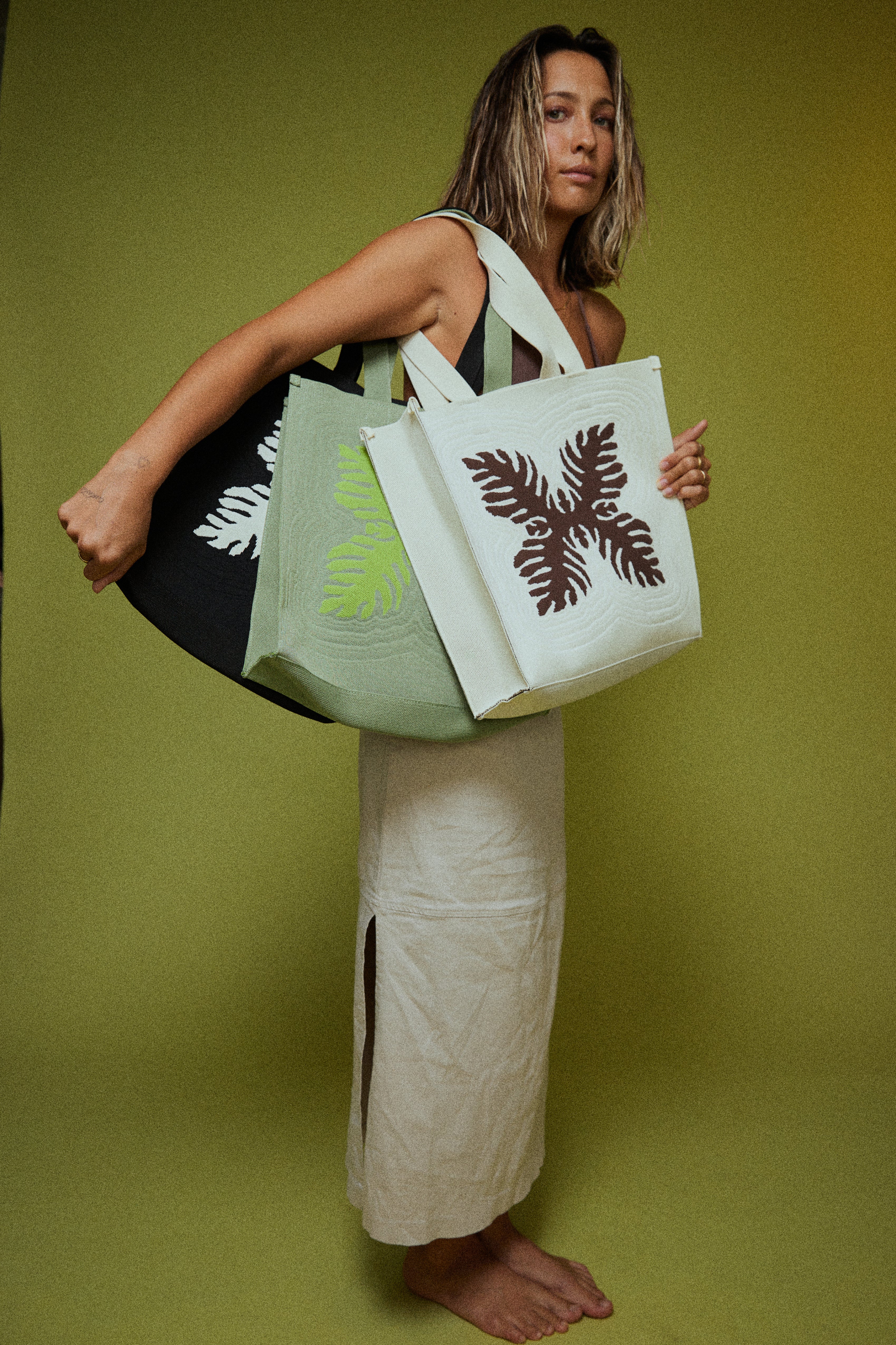 Jacquard Knit Market Bag - Chartreuse