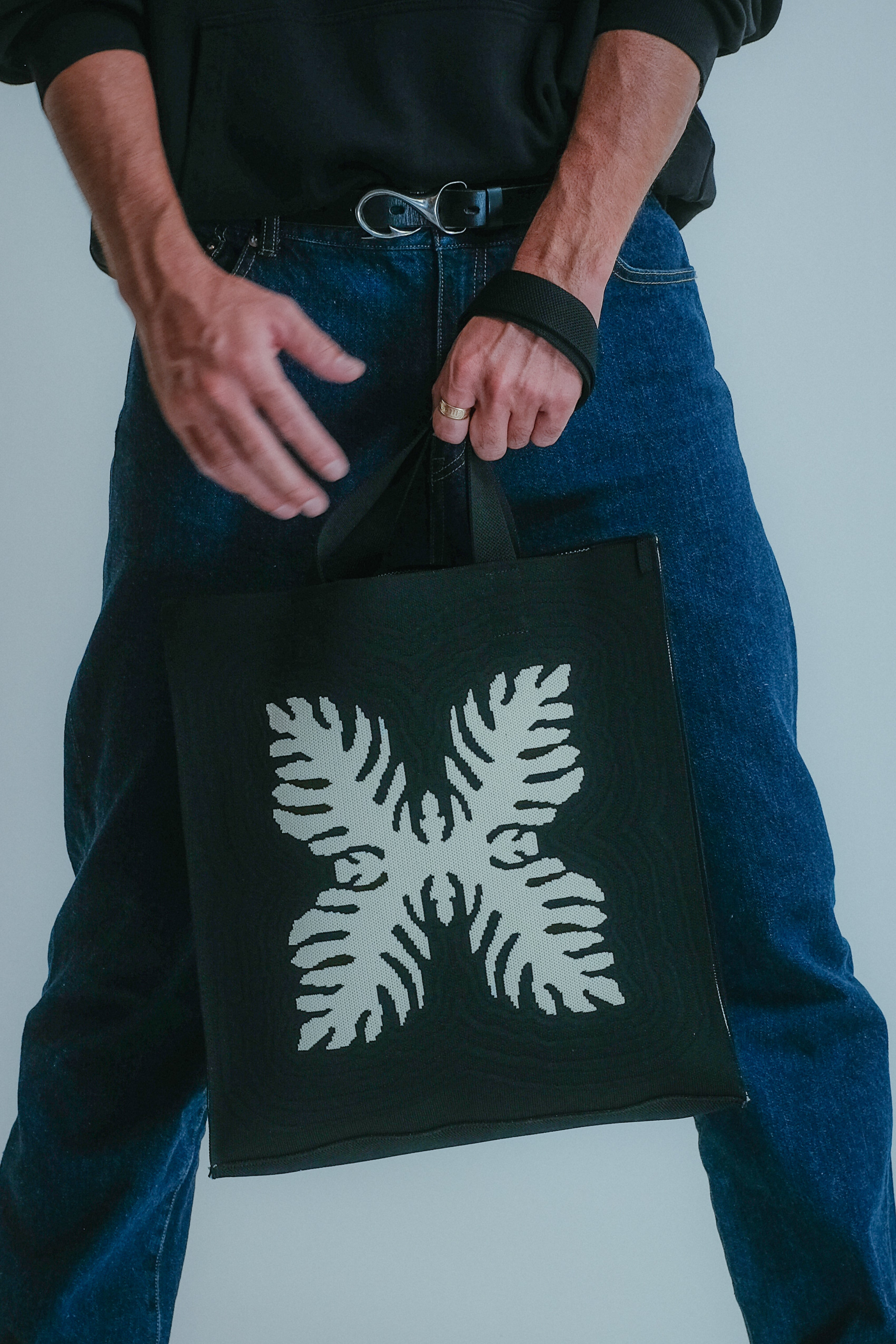 Jacquard Knit Market Bag - Lauaʻe - Black