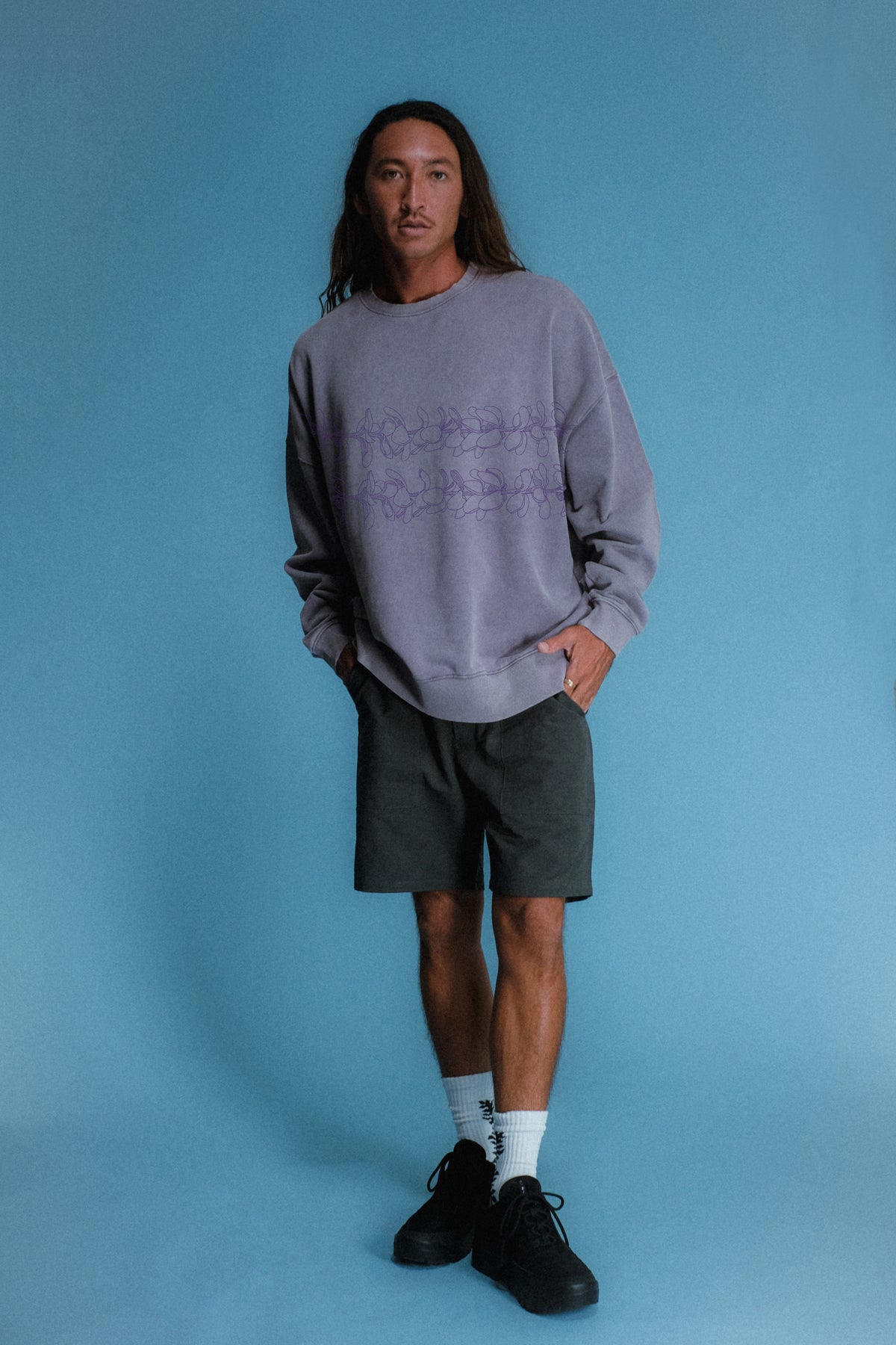 Beach Crewneck - Double Lei - Lavender Grey