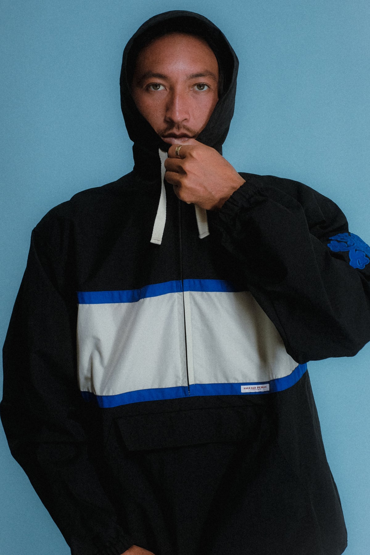 Stripe Anorak Jacket - Black