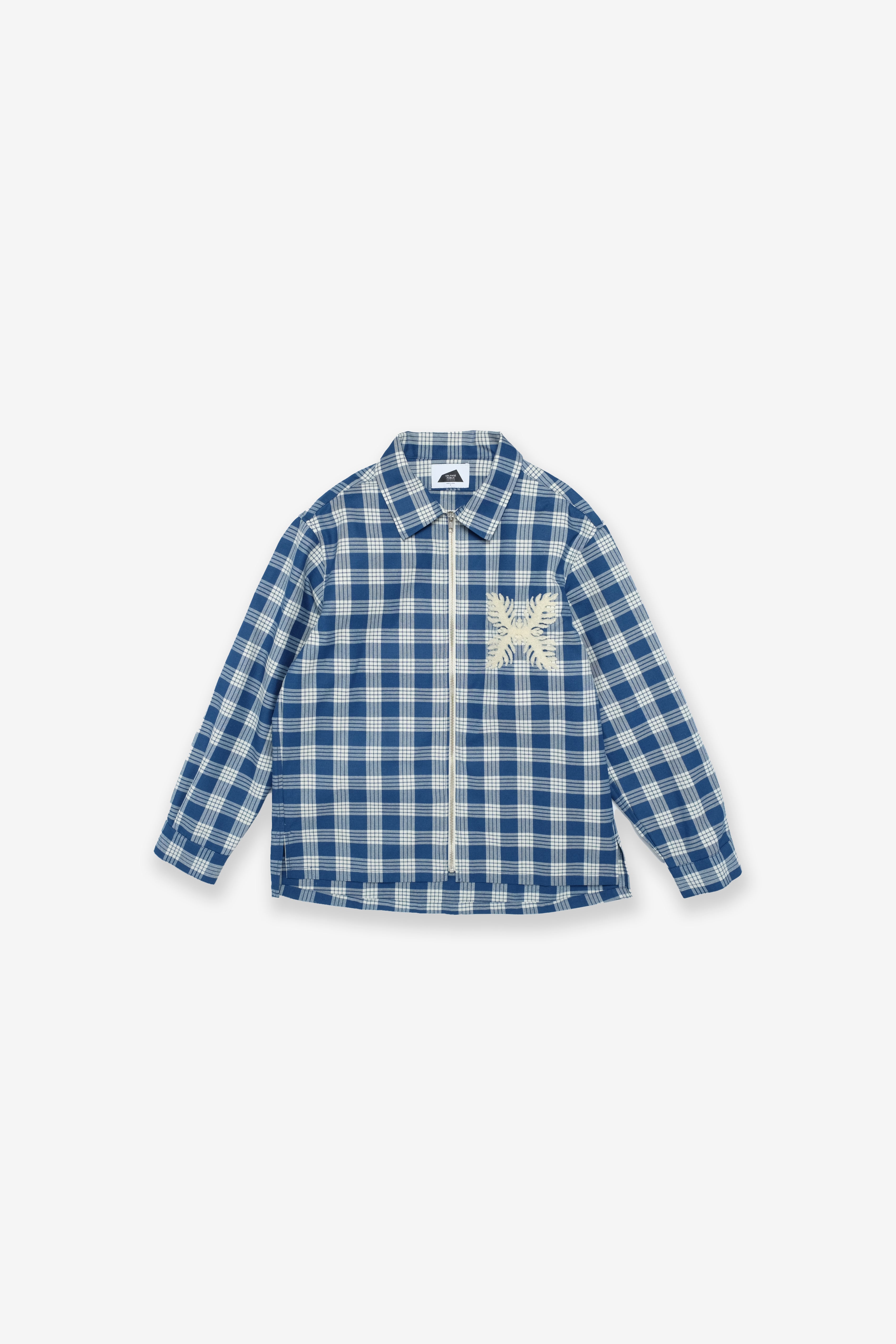 Indigo Palaka Zip Shirt Jacket - Light Indigo