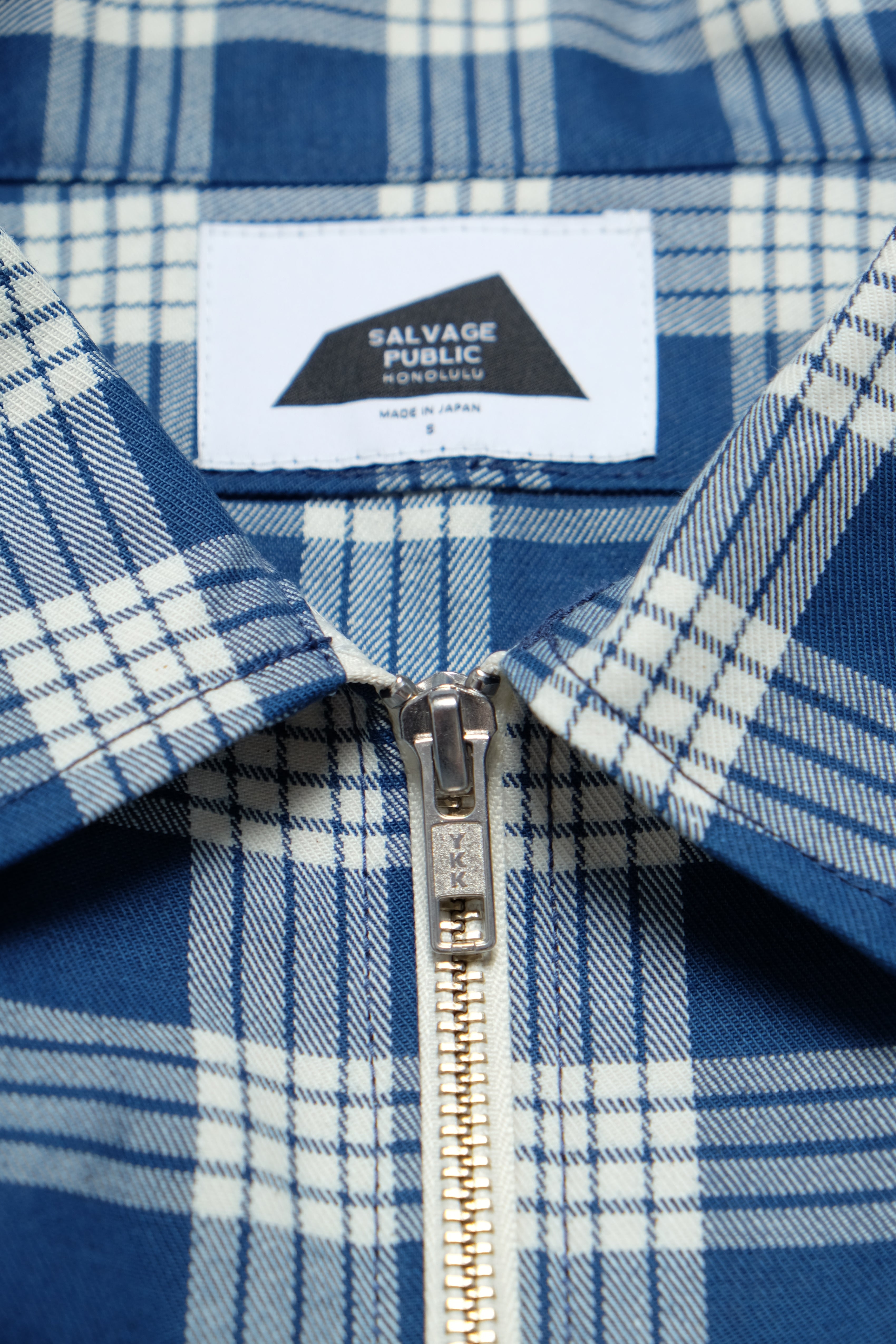 Indigo Palaka Zip Shirt Jacket - Light Indigo