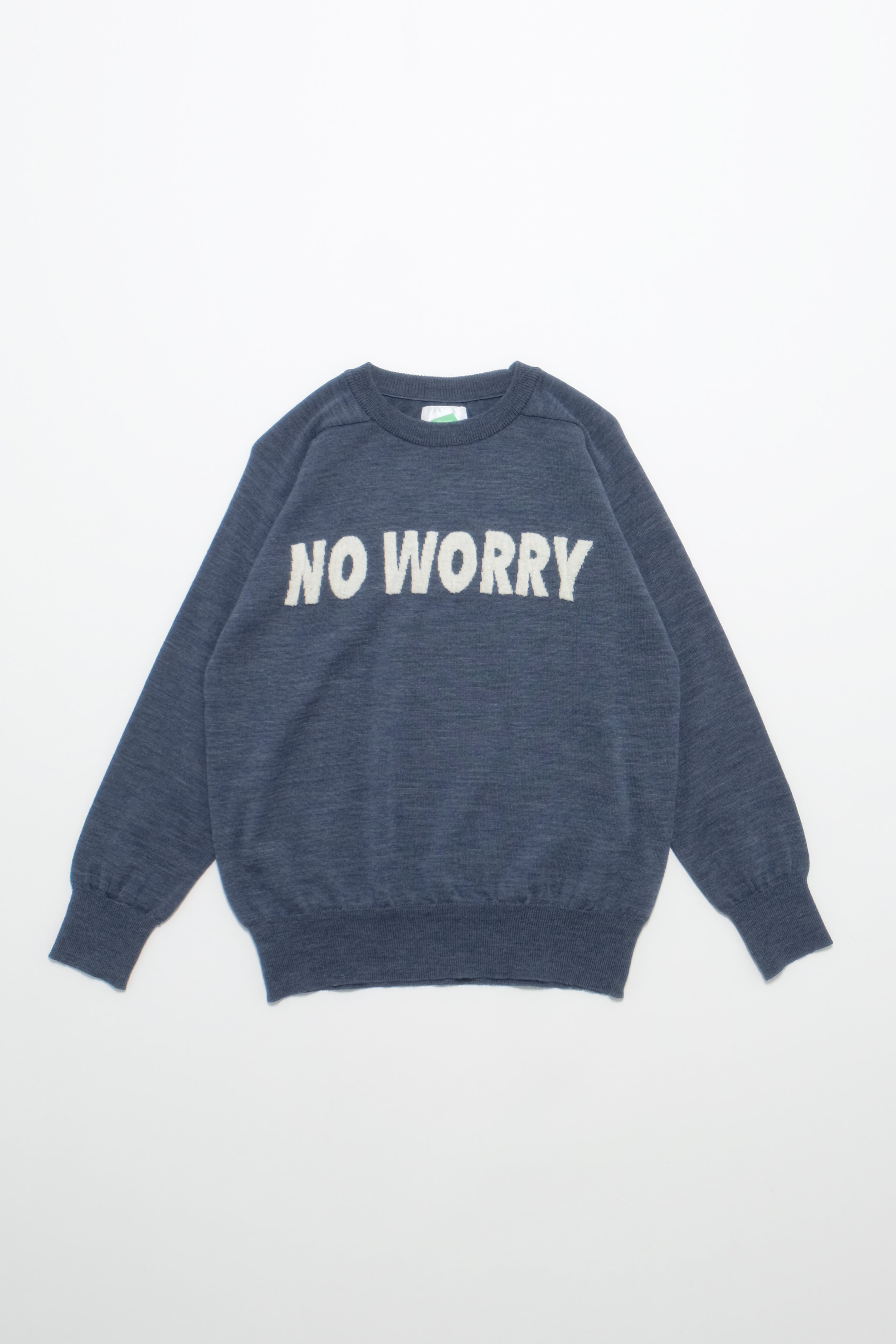 Wool Jacquard Crewneck Knit - No Worry - Blue