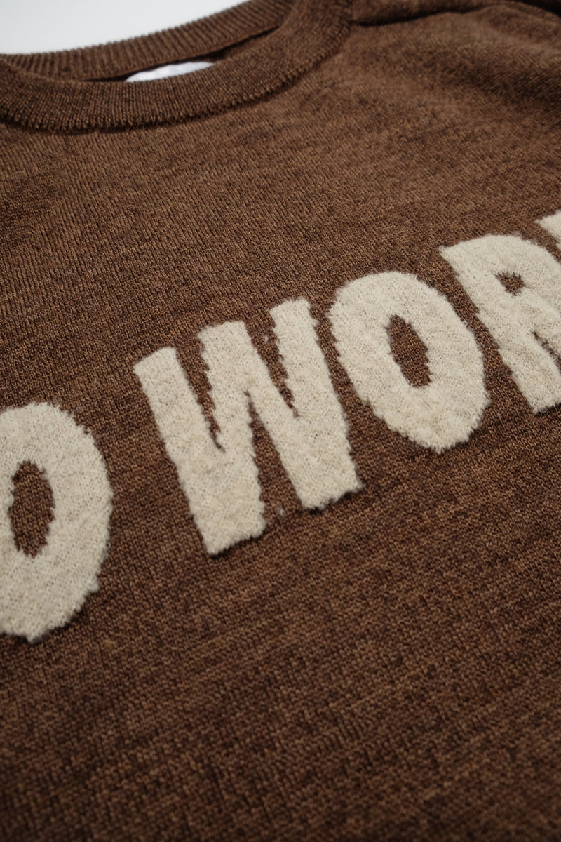 Wool Jacquard Crewneck Knit - No Worry - Brown