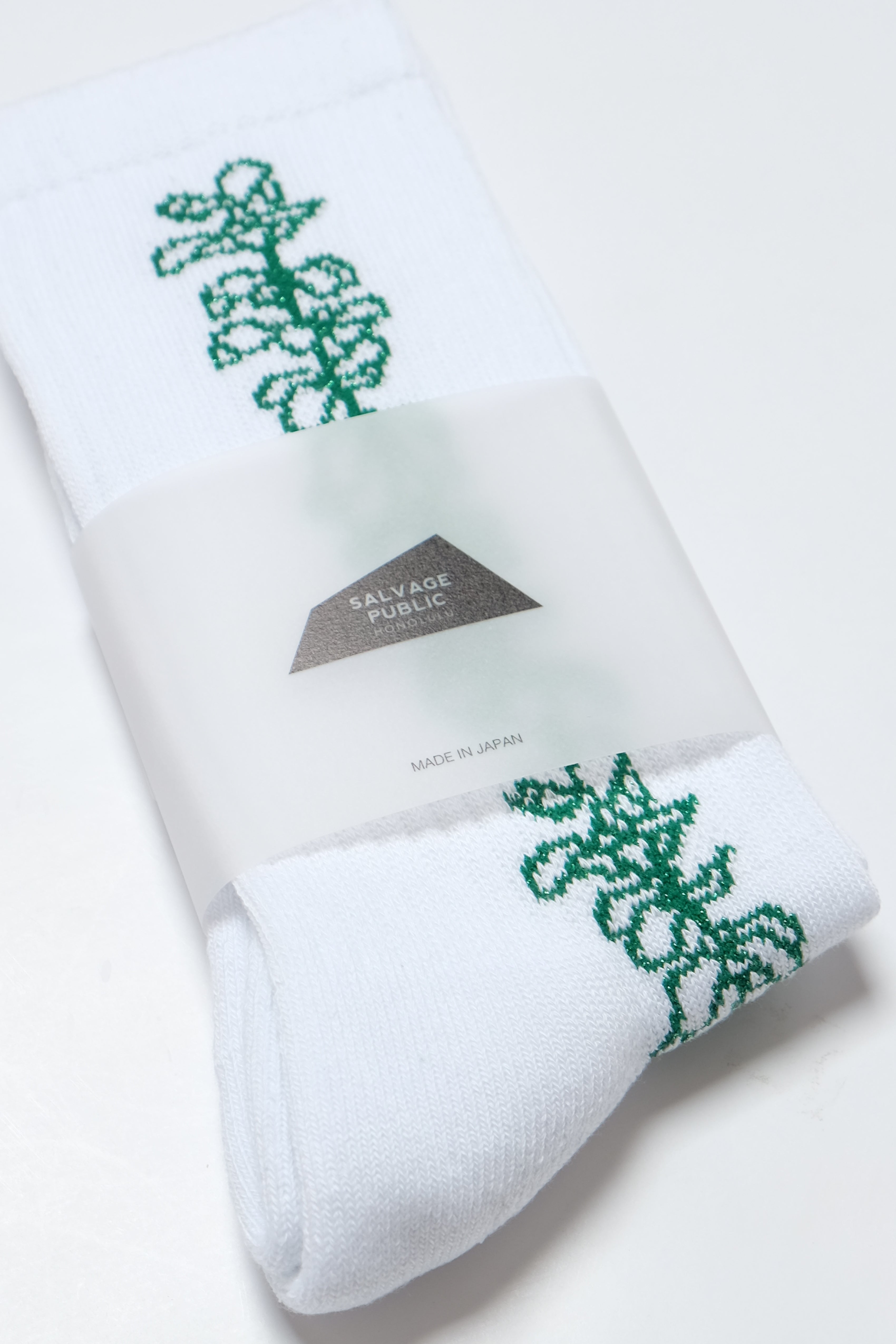 Women's Socks - Lei - White/Green Glitter