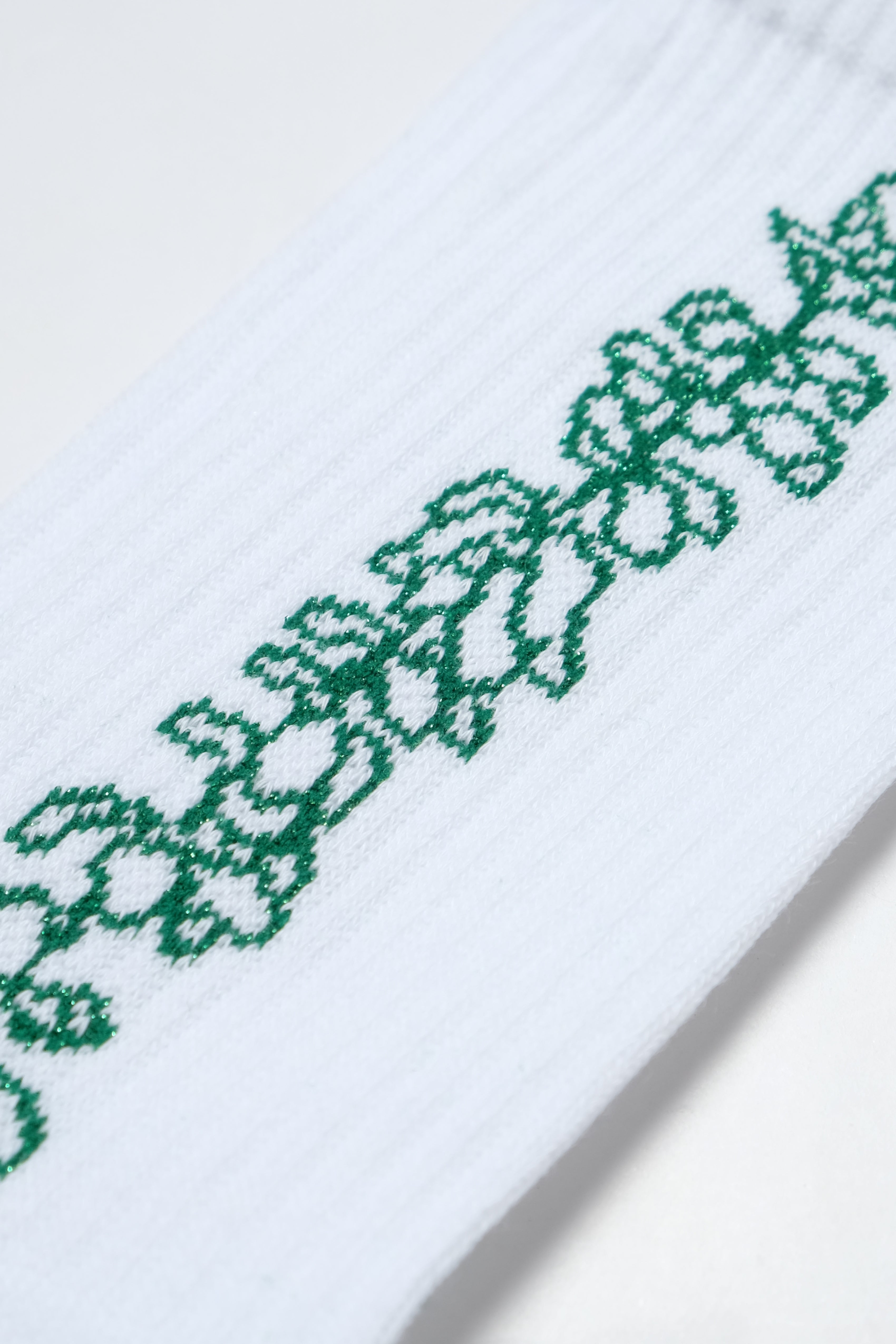 Women's Socks - Lei - White/Green Glitter