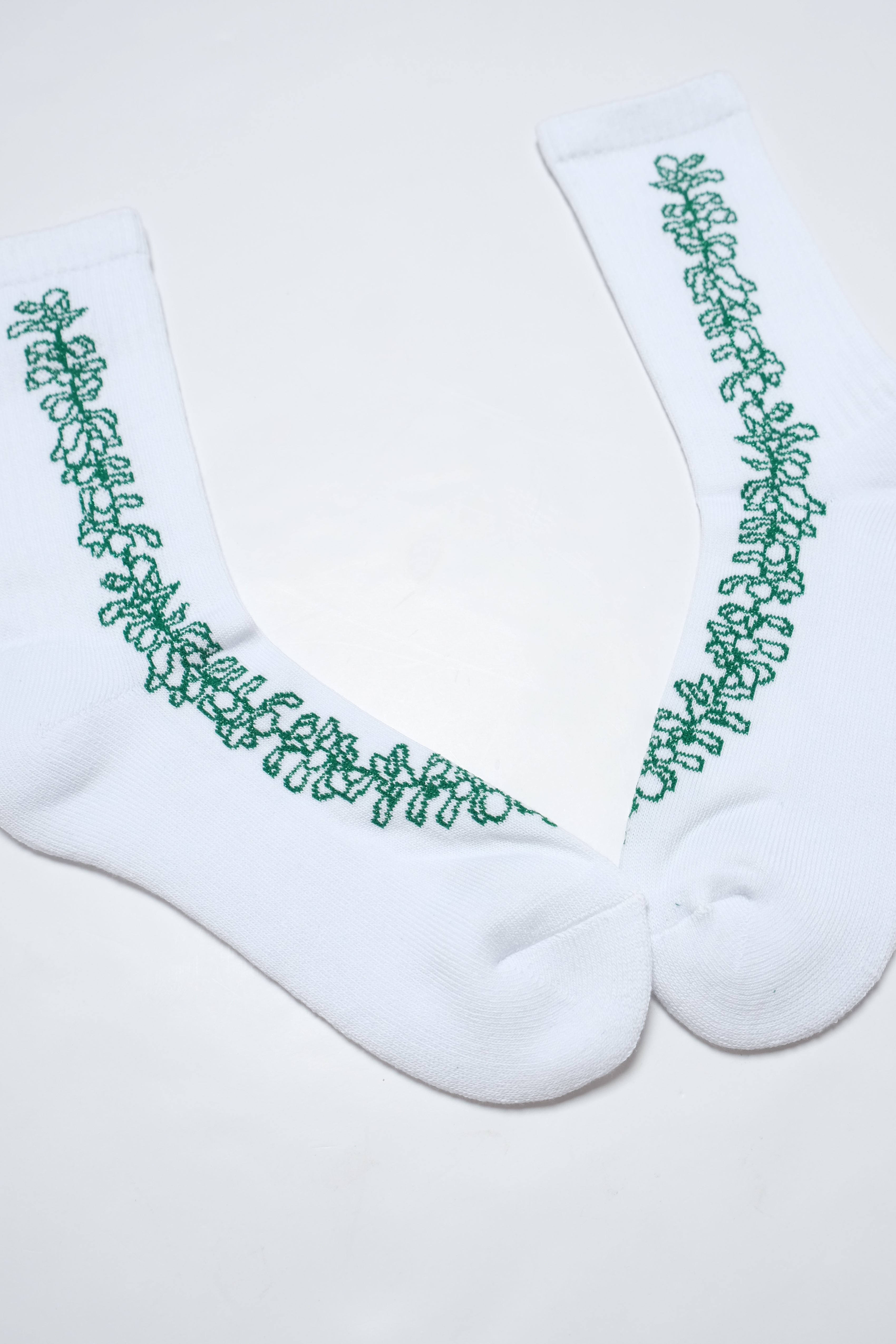 Women's Socks - Lei - White/Green Glitter