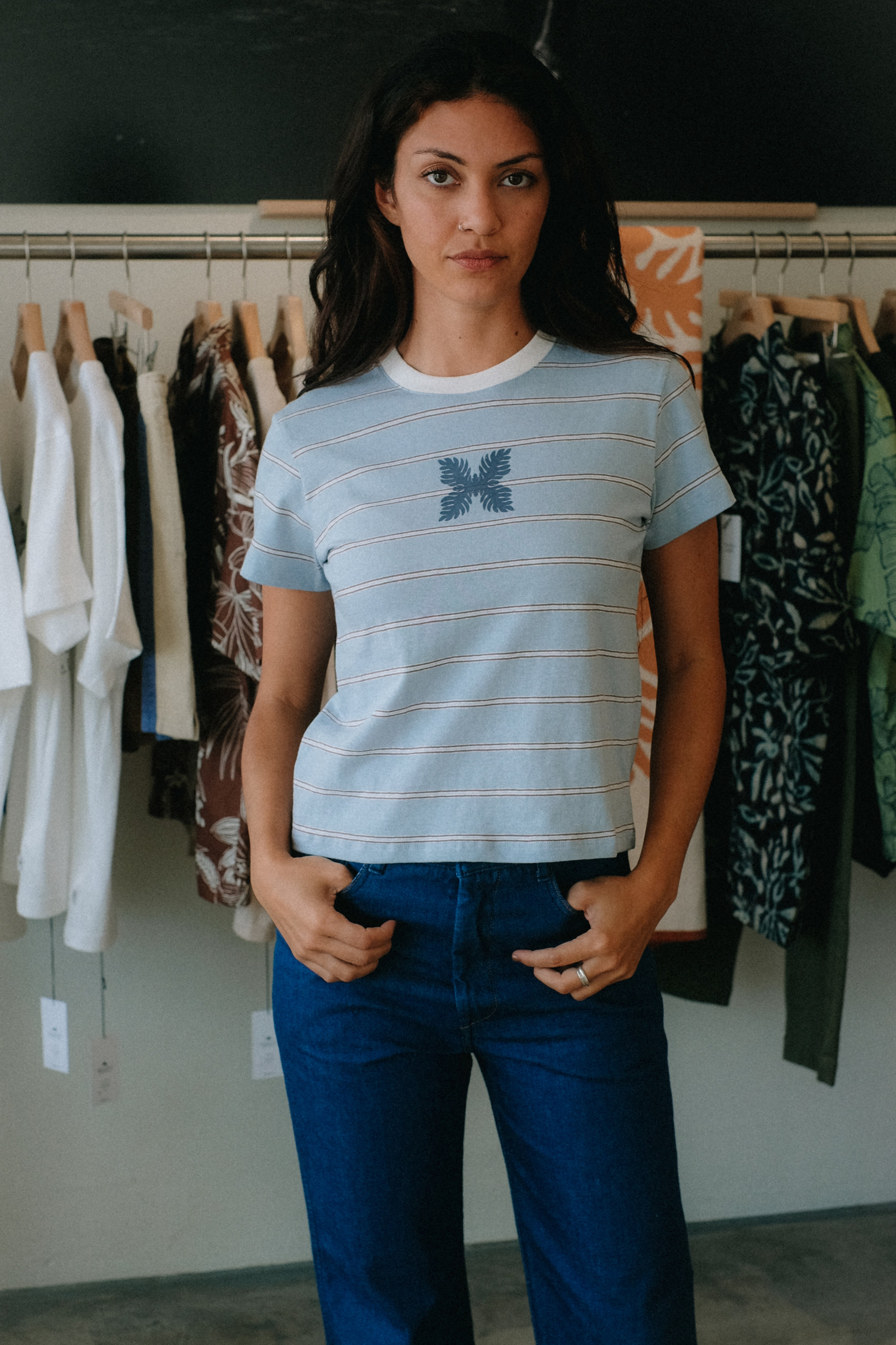 Women's T-Shirt - TomBoy Stripe - Sky Blue